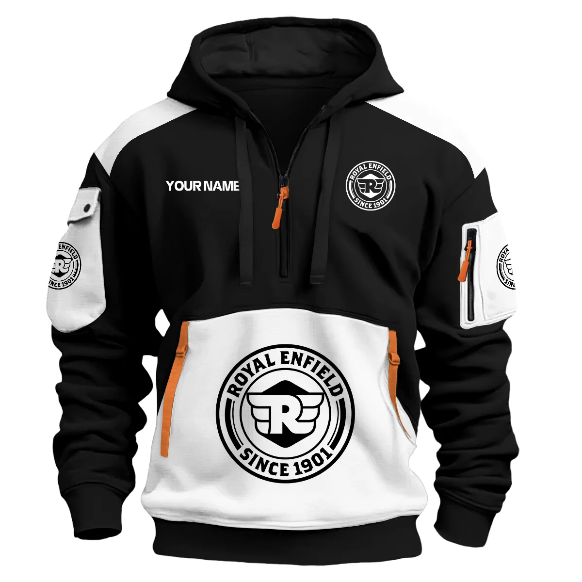 Royal Enfield Motorcycles Exclusive Logo Hoodie Half Zipper White