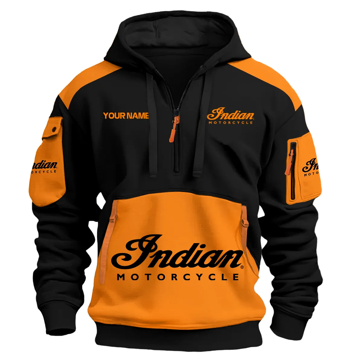 Indian Motorcycle Motorcycles Logo Hoodie Half Zipper Orange