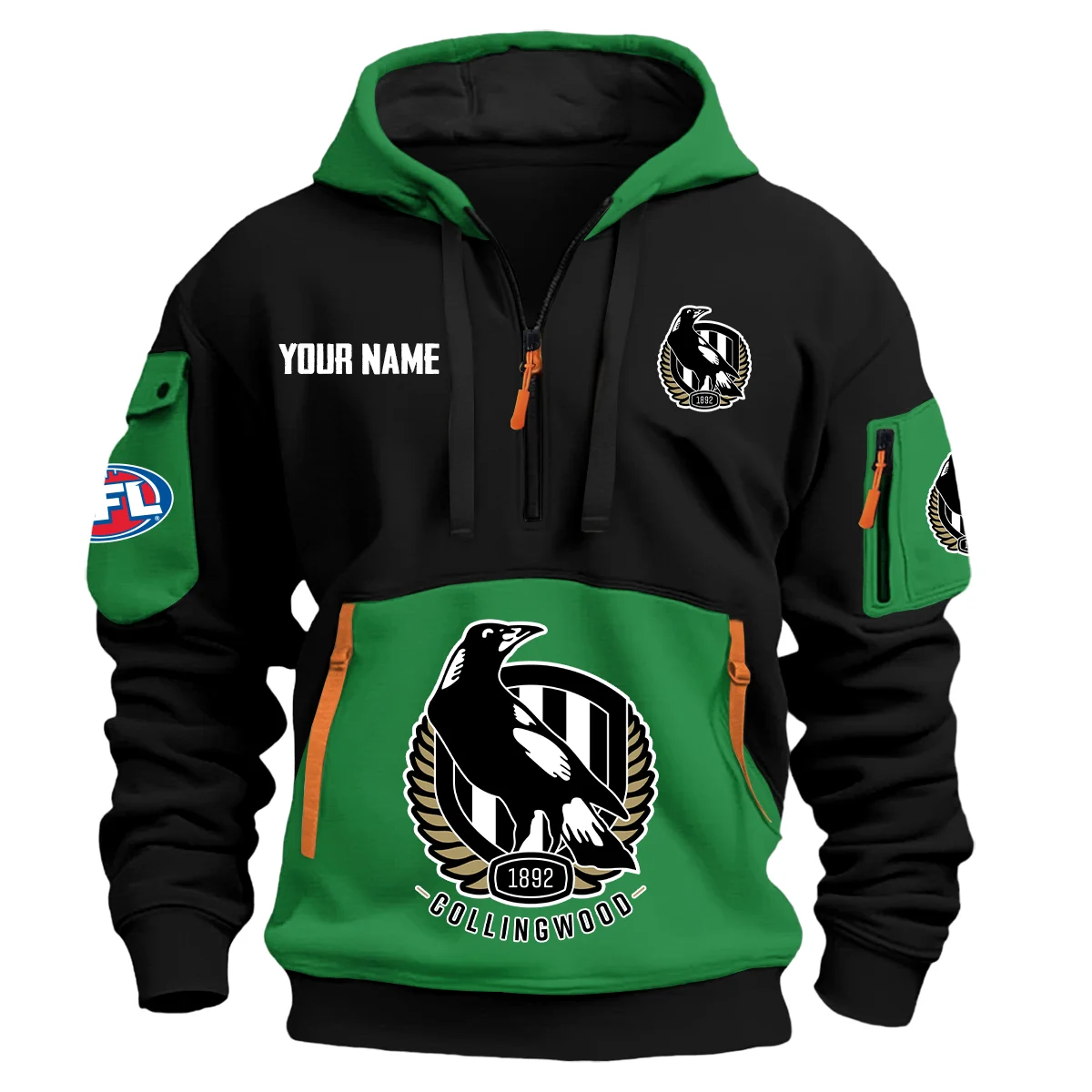 Collingwood Magpies Australian Football League Exclusive Logo Hoodie Half Zipper Green