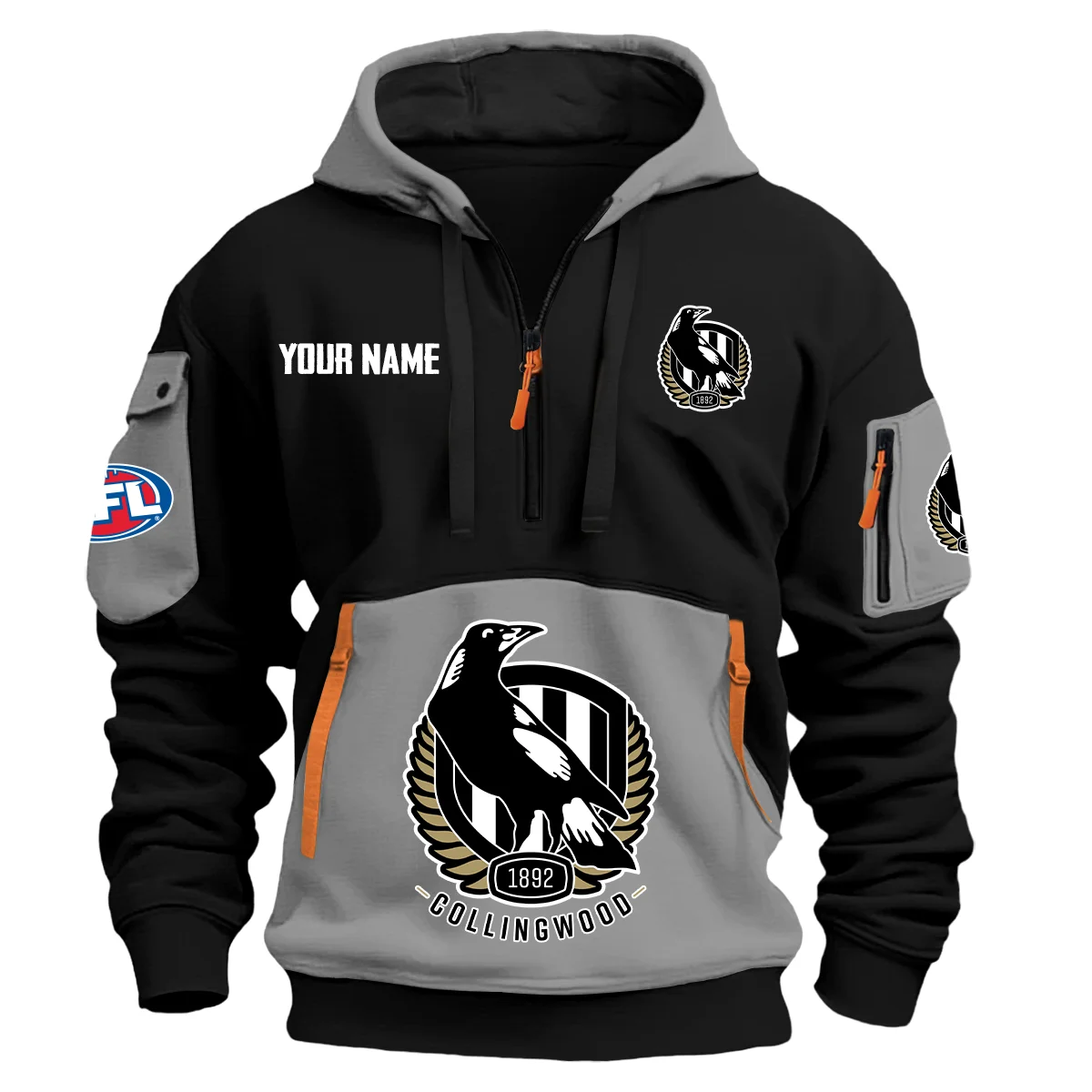 Collingwood Magpies Australian Football League Exclusive Logo Hoodie Half Zipper Gray