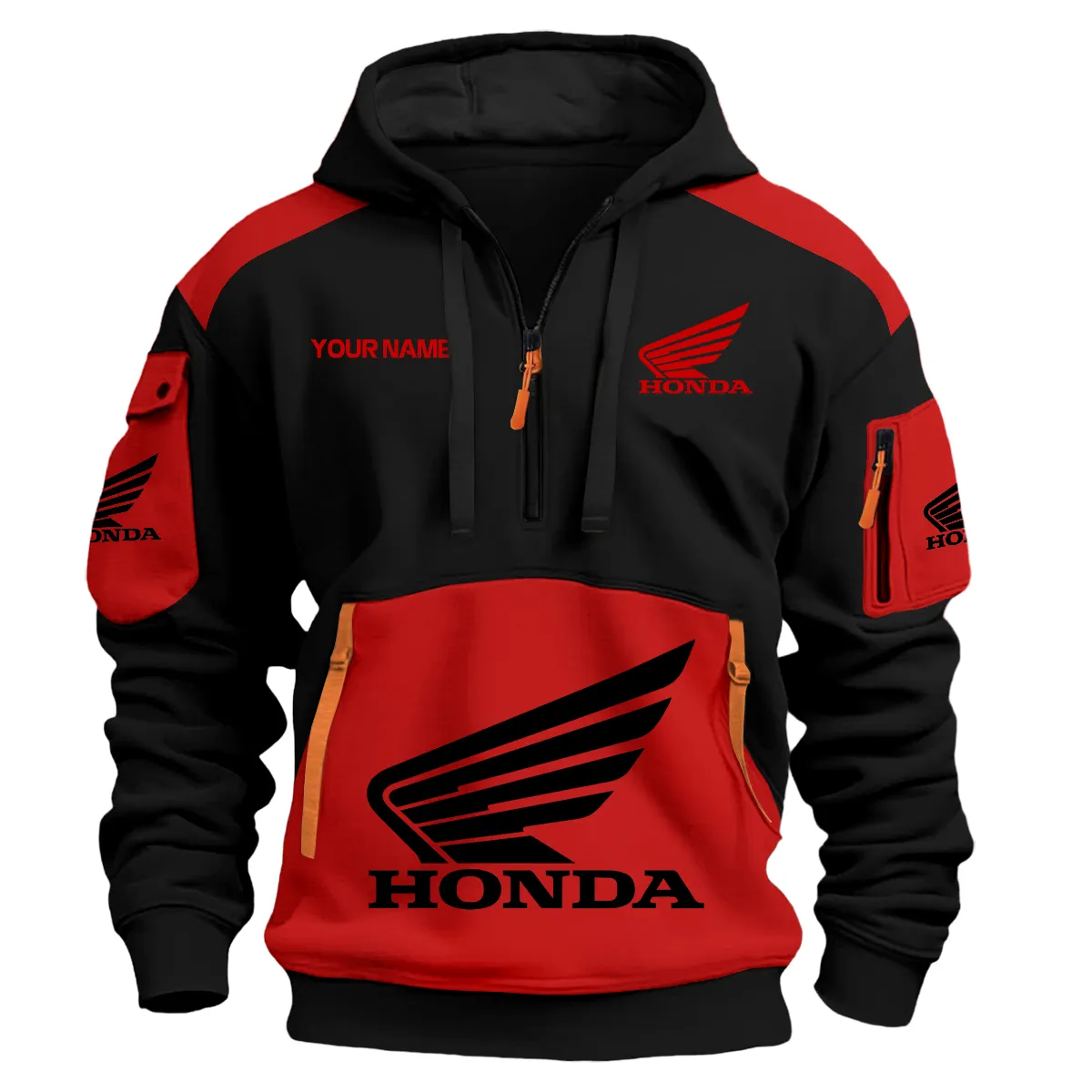 Honda Motorcycles Logo Hoodie Half Zipper Red