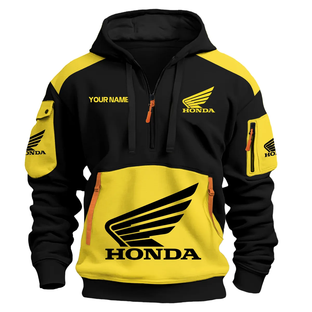Honda Motorcycles Logo Hoodie Half Zipper Yellow