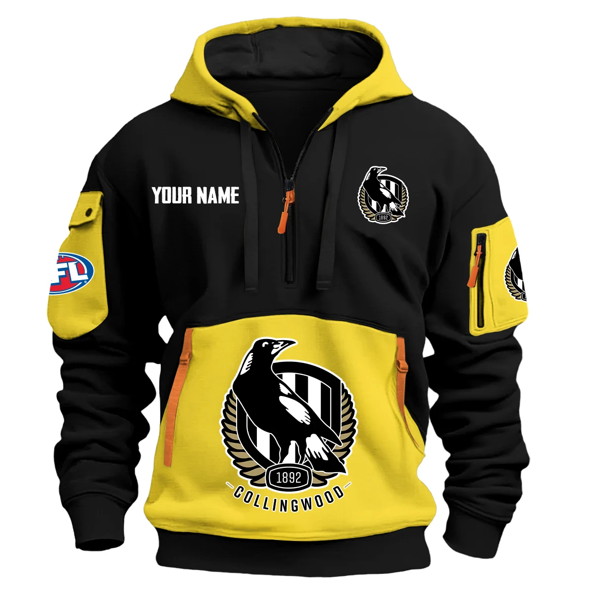 Collingwood Magpies Australian Football League Exclusive Logo Hoodie Half Zipper Yellow