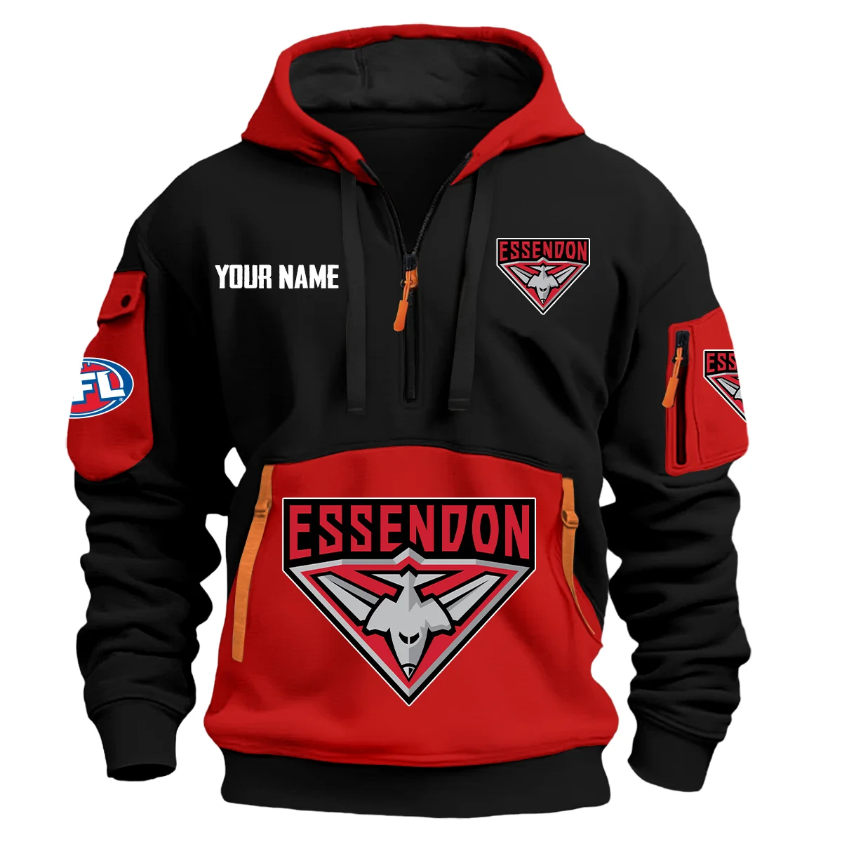Essendon Bombers Australian Football League Exclusive Logo Hoodie Half Zipper Red