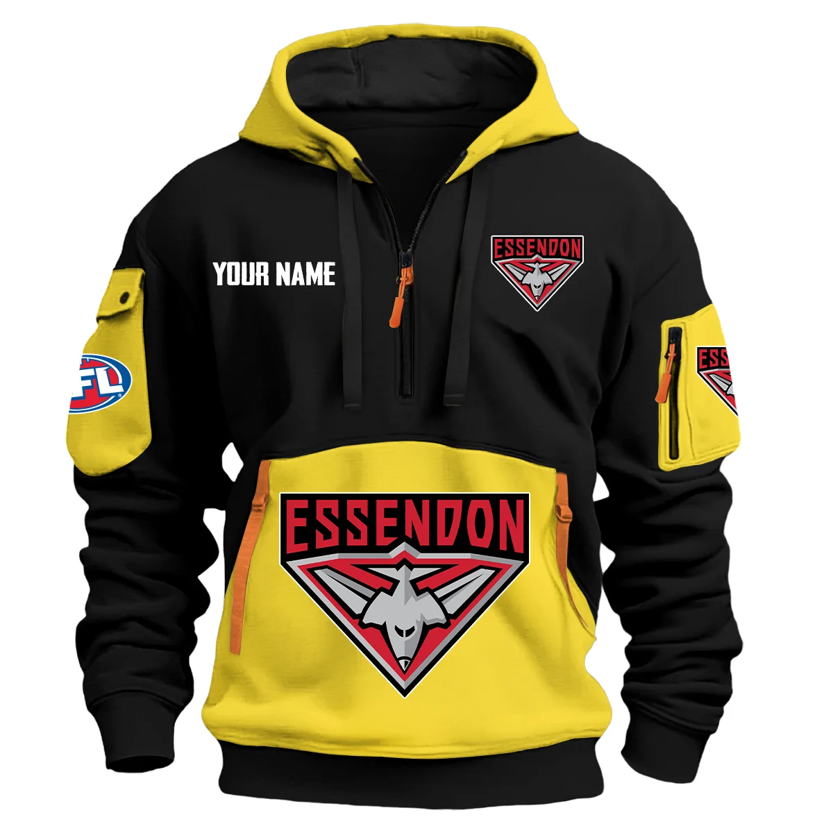 Essendon Bombers Australian Football League Exclusive Logo Hoodie Half Zipper Yellow