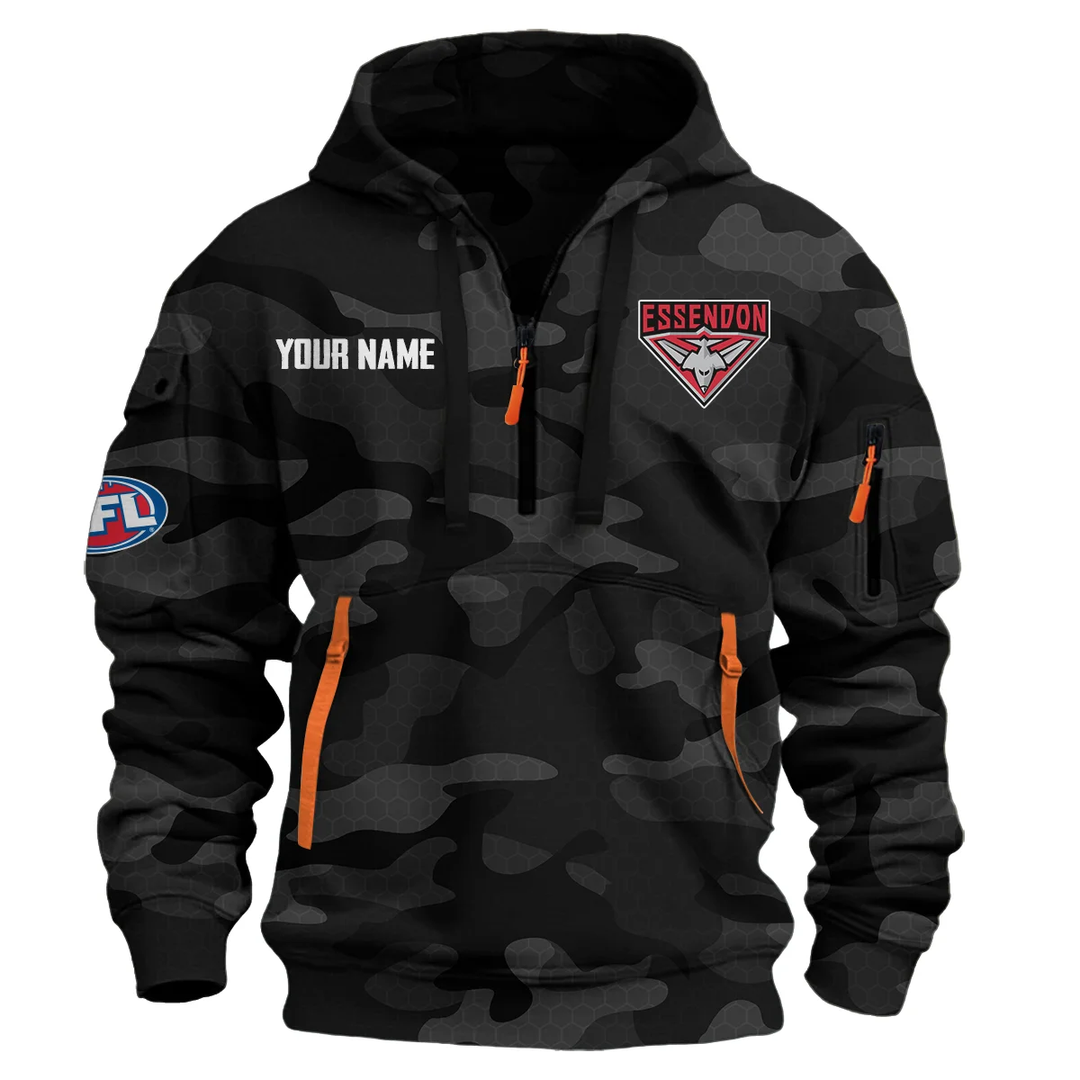 Essendon Bombers Australian Football League Exclusive Logo Hoodie Half Zipper Black