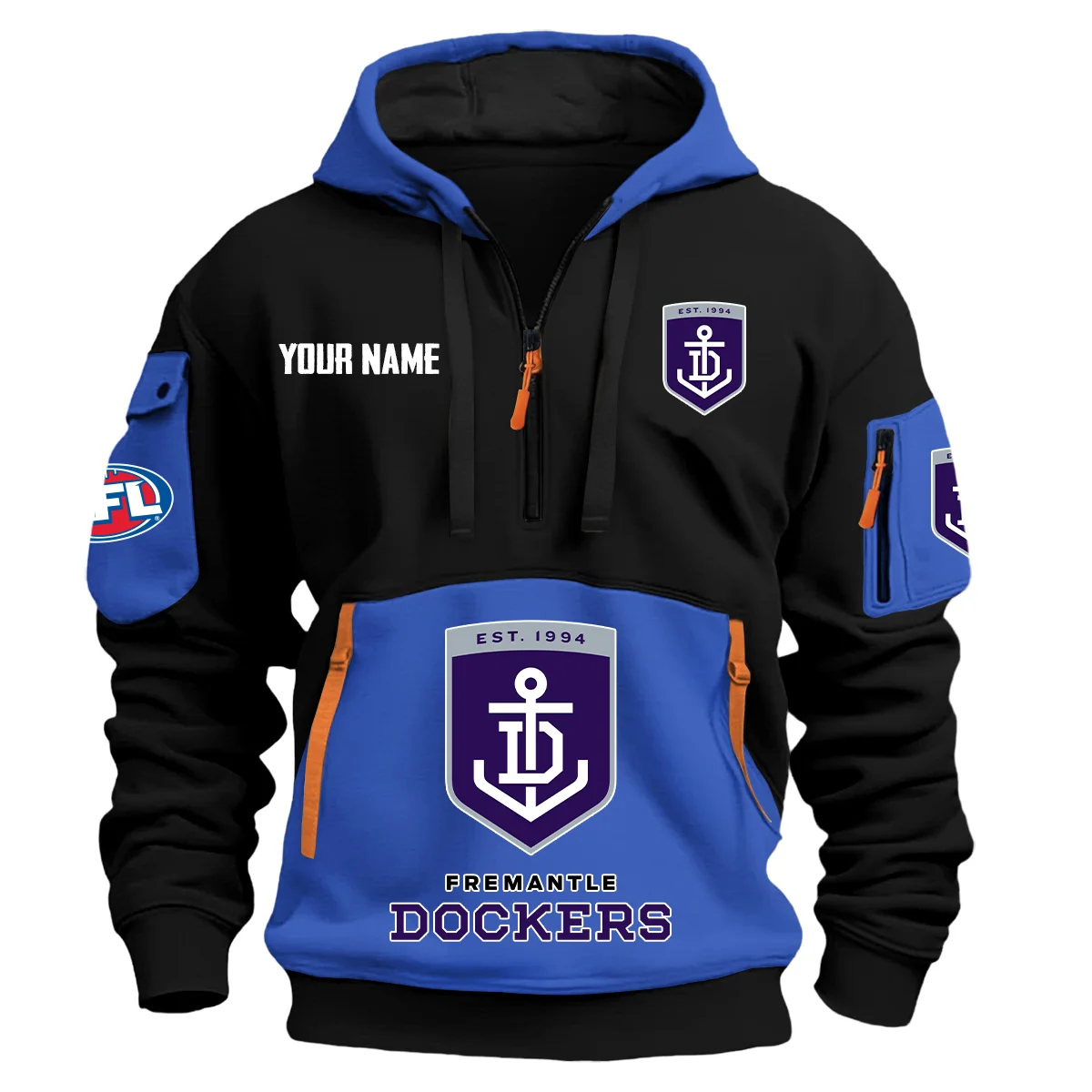 Fremantle Dockers Australian Football League Exclusive Logo Hoodie Half Zipper Blue