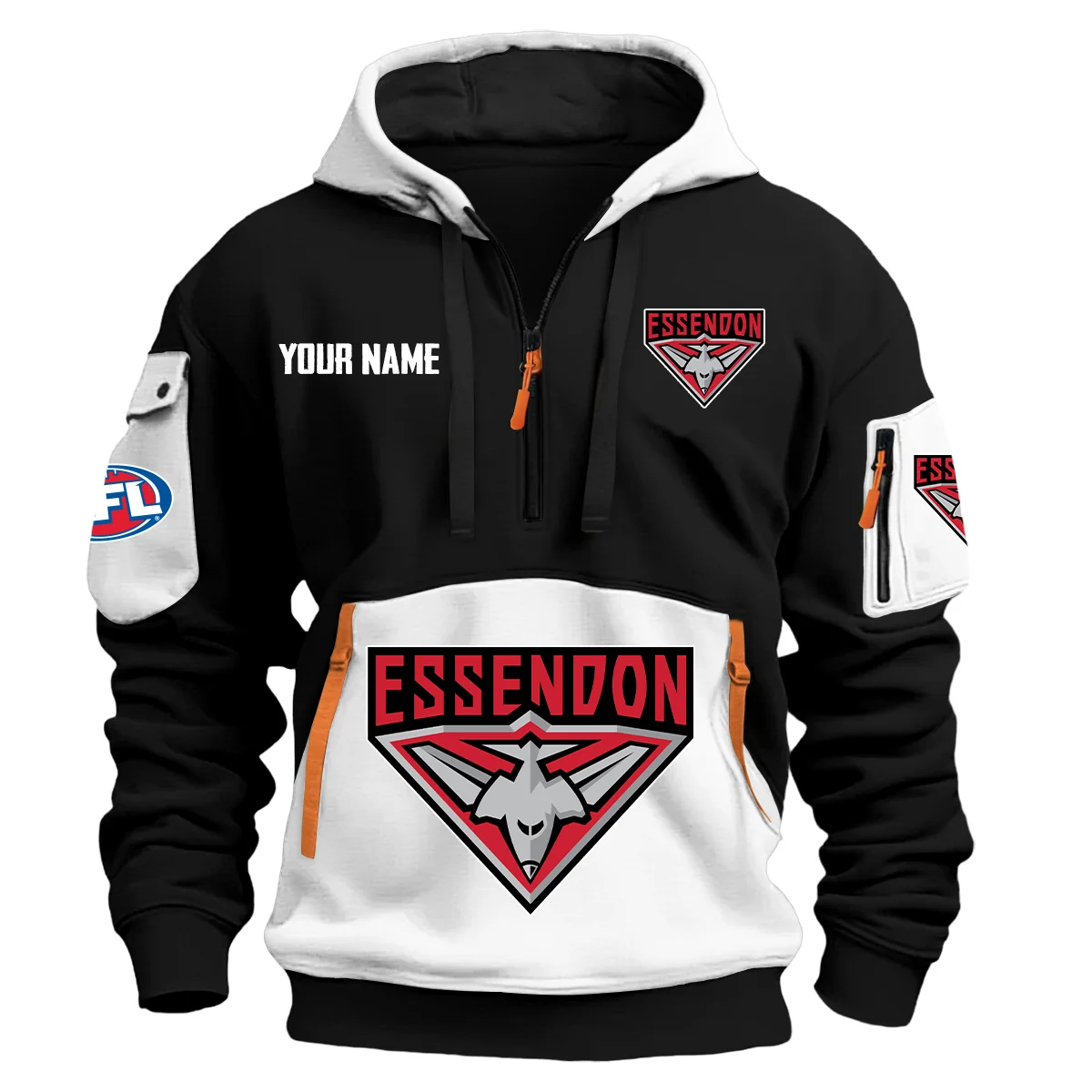 Essendon Bombers Australian Football League Exclusive Logo Hoodie Half Zipper White