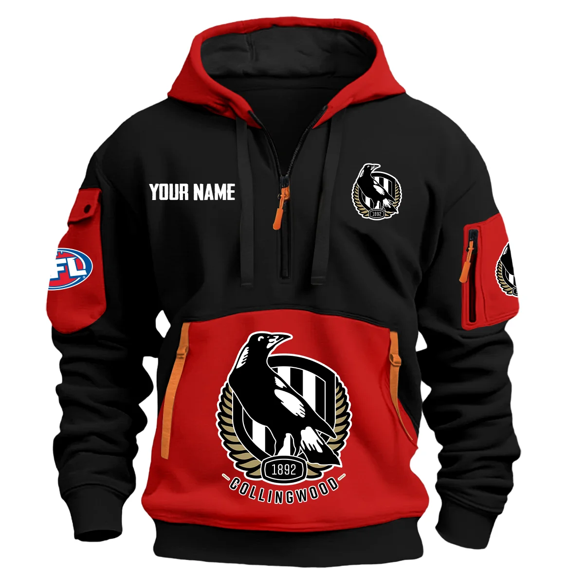 Collingwood Magpies Australian Football League Exclusive Logo Hoodie Half Zipper Red