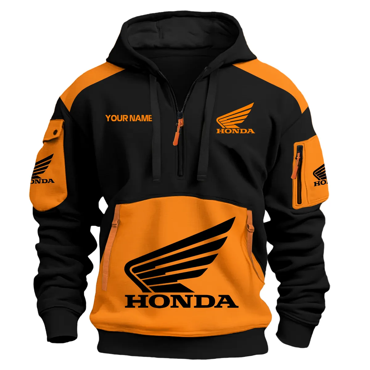 Honda Motorcycles Logo Hoodie Half Zipper Orange
