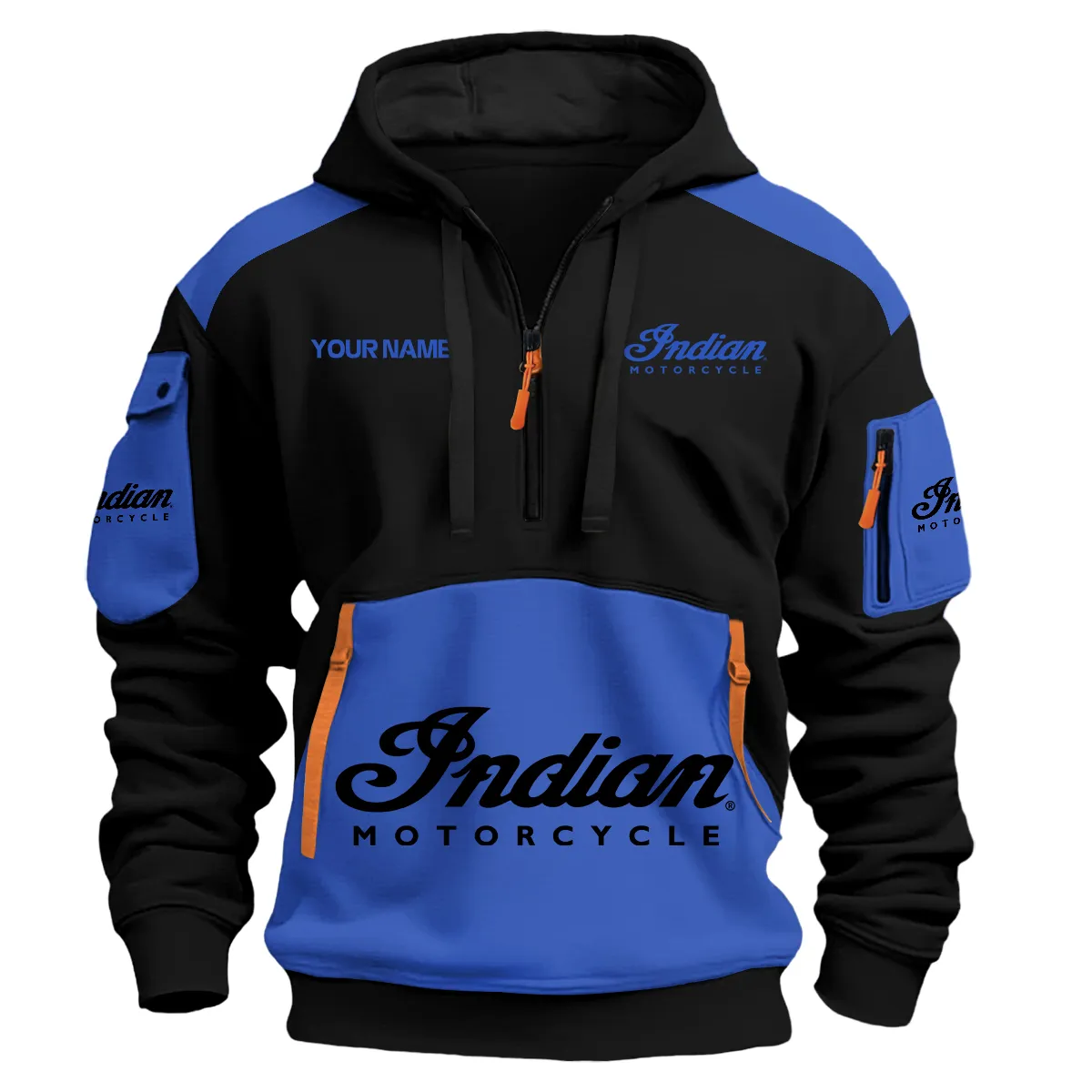 Indian Motorcycle Motorcycles Logo Hoodie Half Zipper Blue