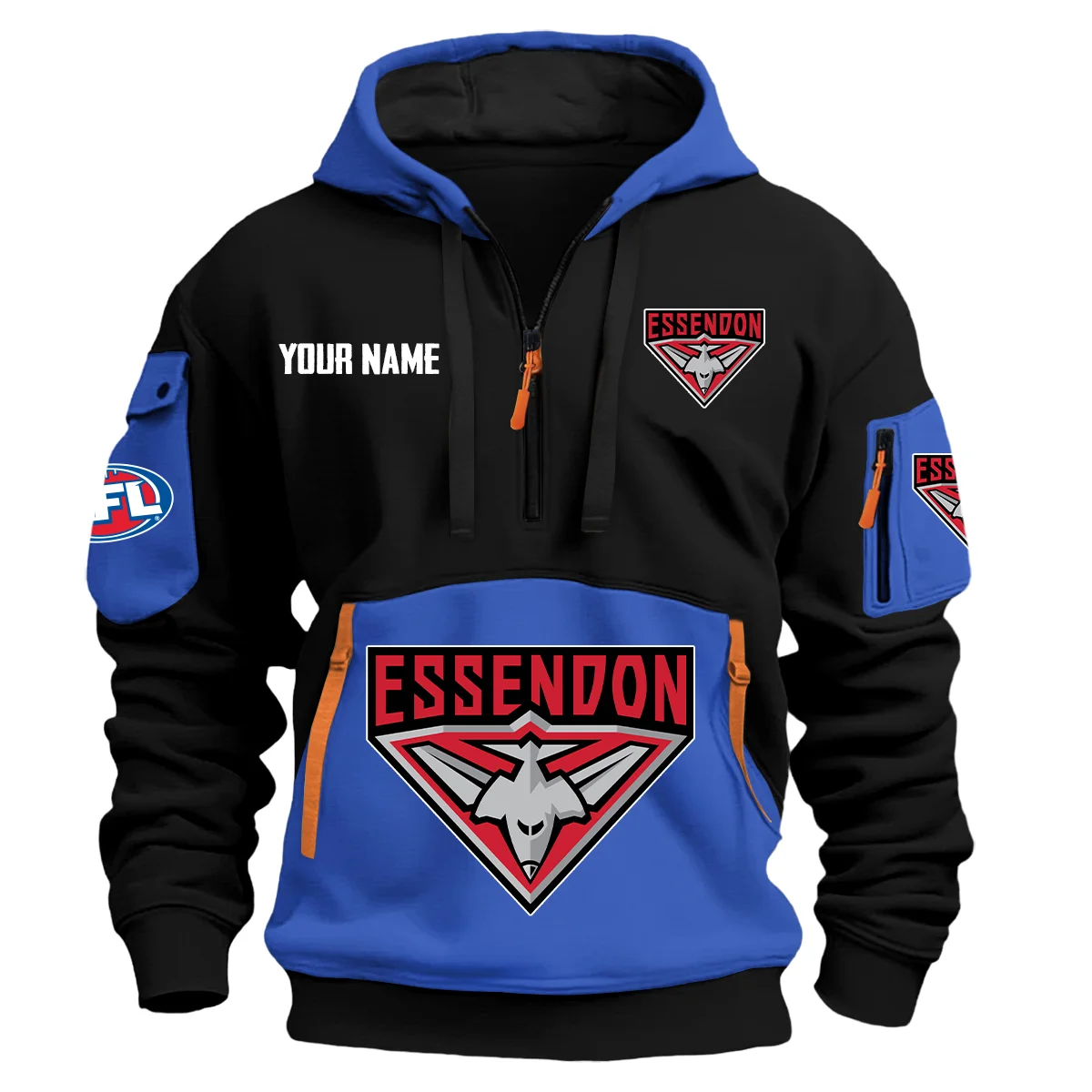 Essendon Bombers Australian Football League Exclusive Logo Hoodie Half Zipper Blue