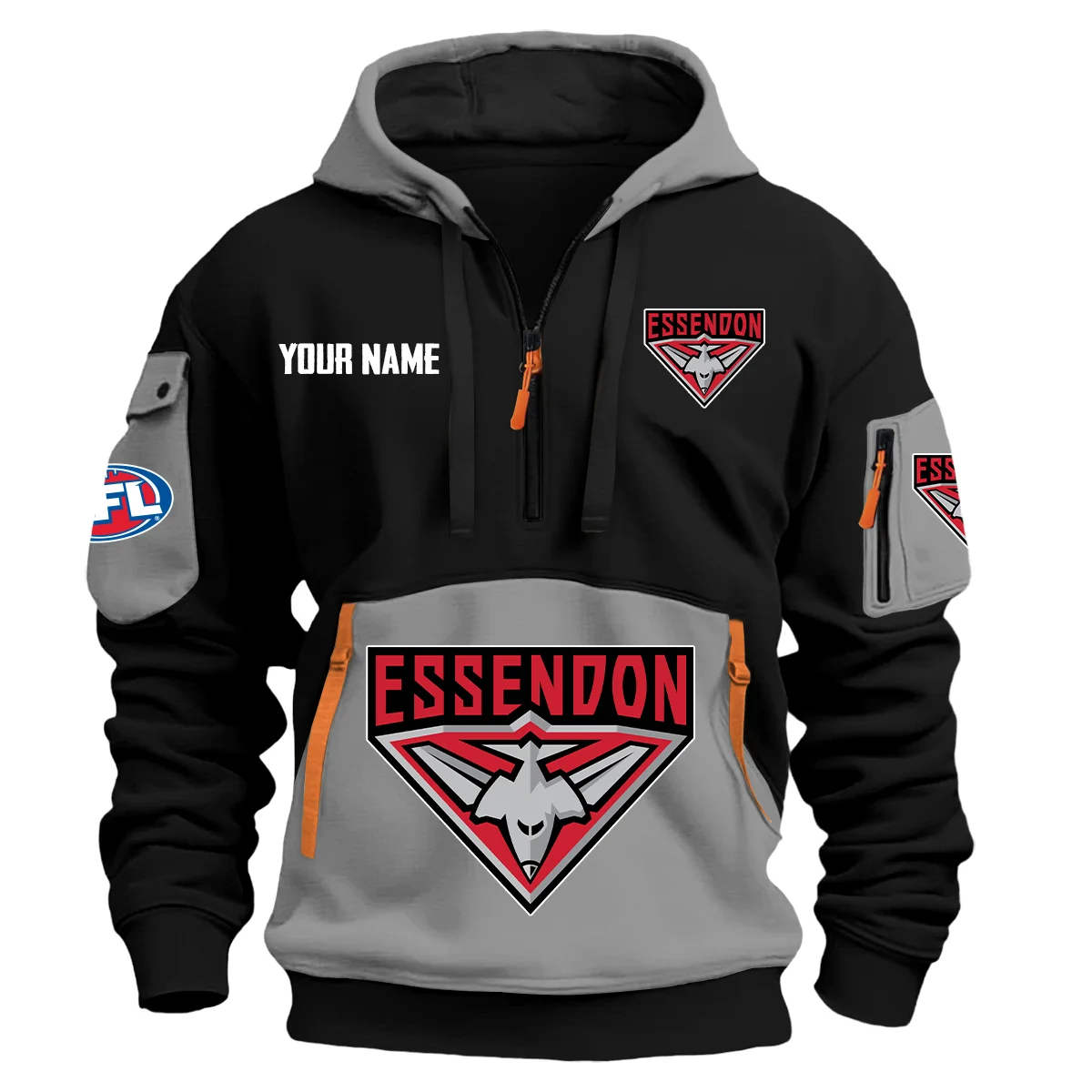 Essendon Bombers Australian Football League Exclusive Logo Hoodie Half Zipper Gray