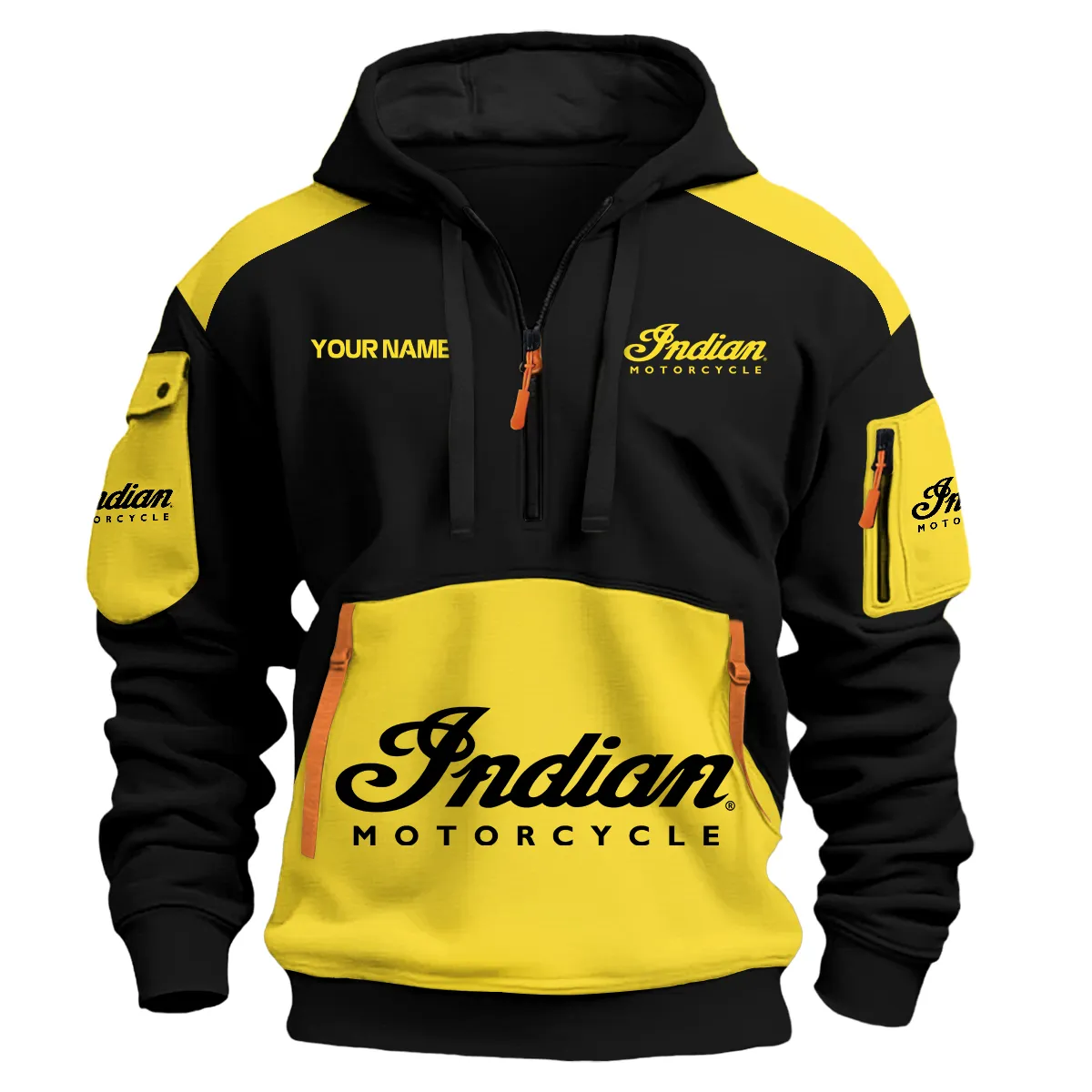 Indian Motorcycle Motorcycles Logo Hoodie Half Zipper Yellow