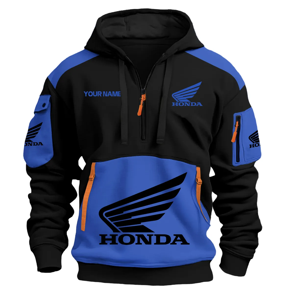 Honda Motorcycles Logo Hoodie Half Zipper Blue