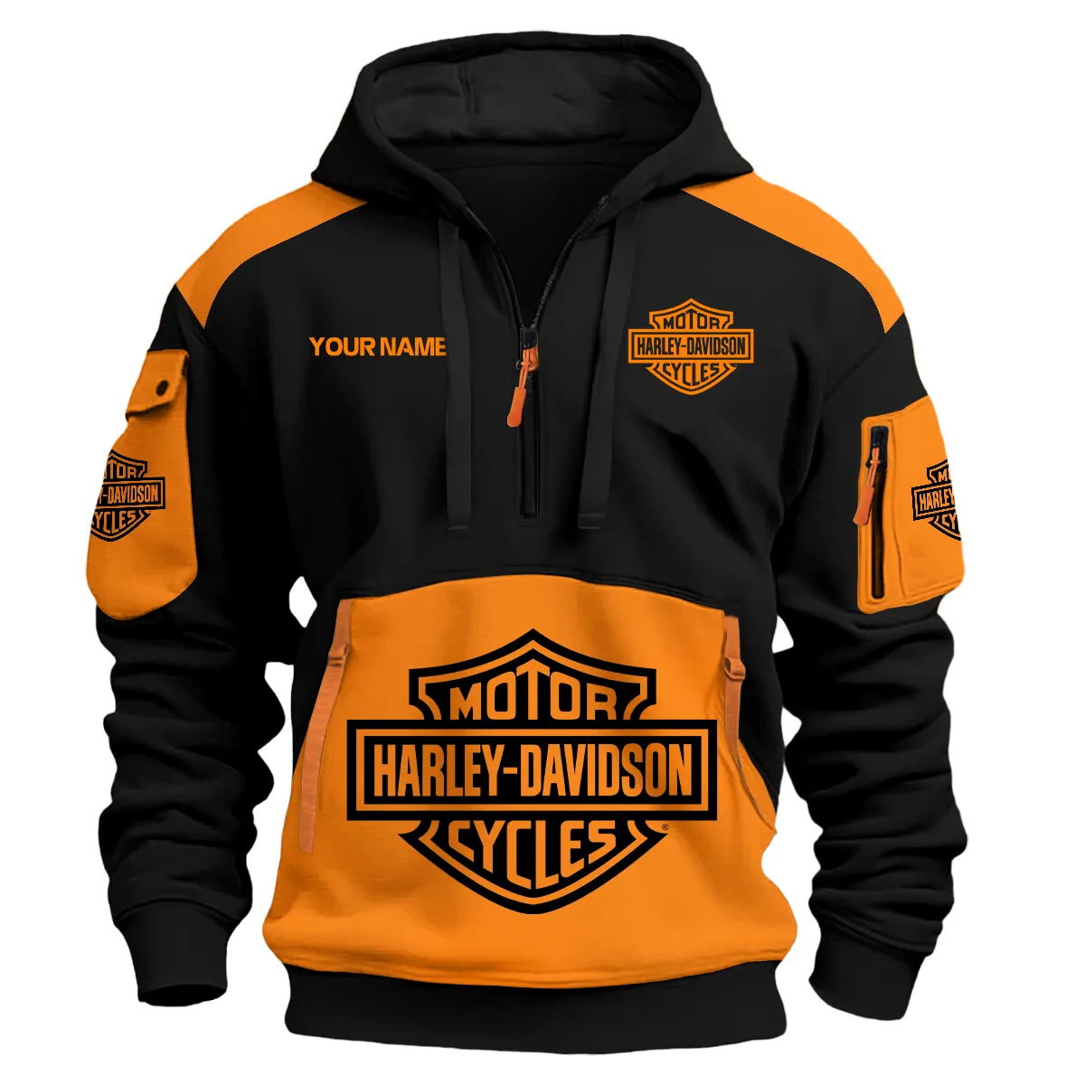 Harley-Davidson Motorcycles Logo Hoodie Half Zipper Orange