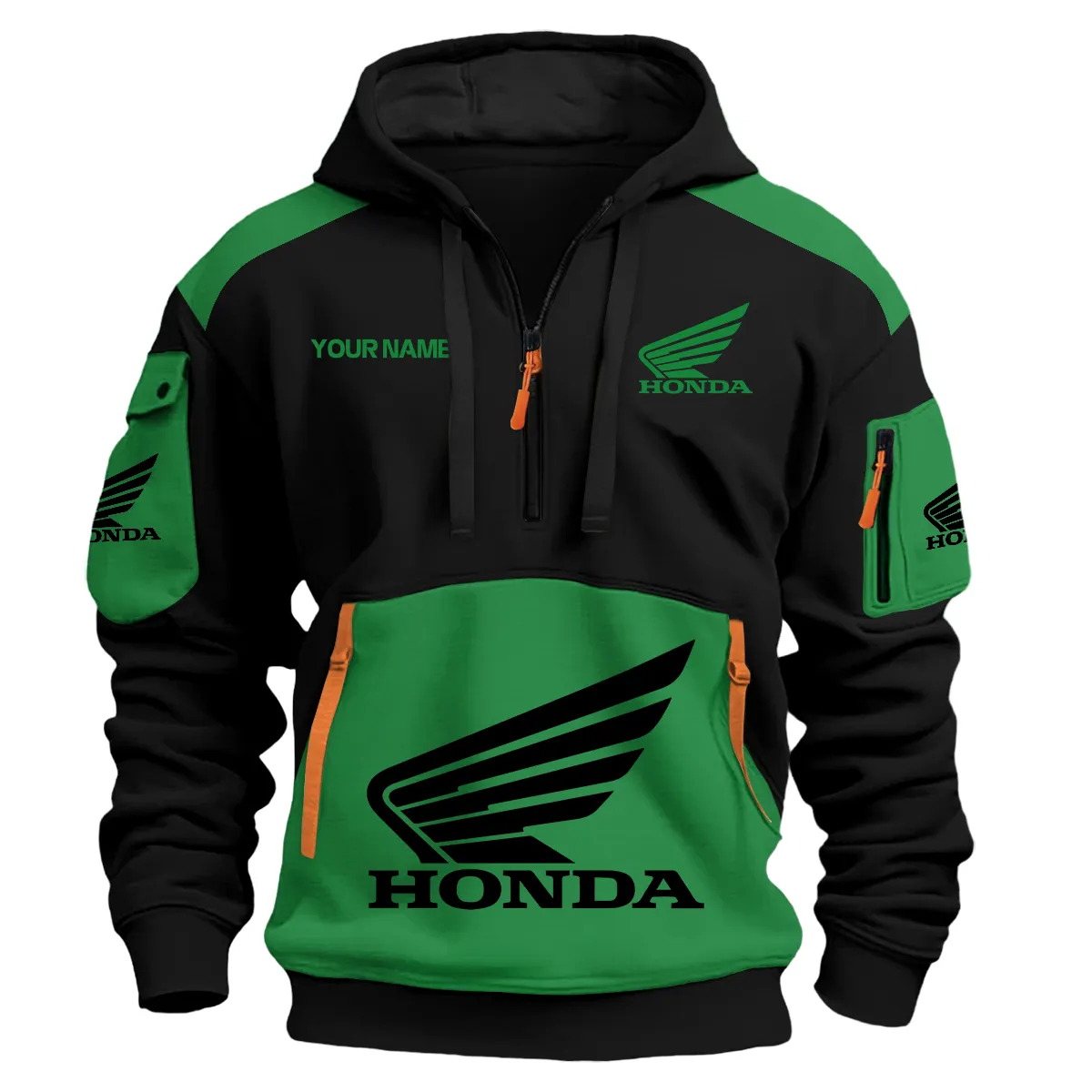 Honda Motorcycles Logo Hoodie Half Zipper Green