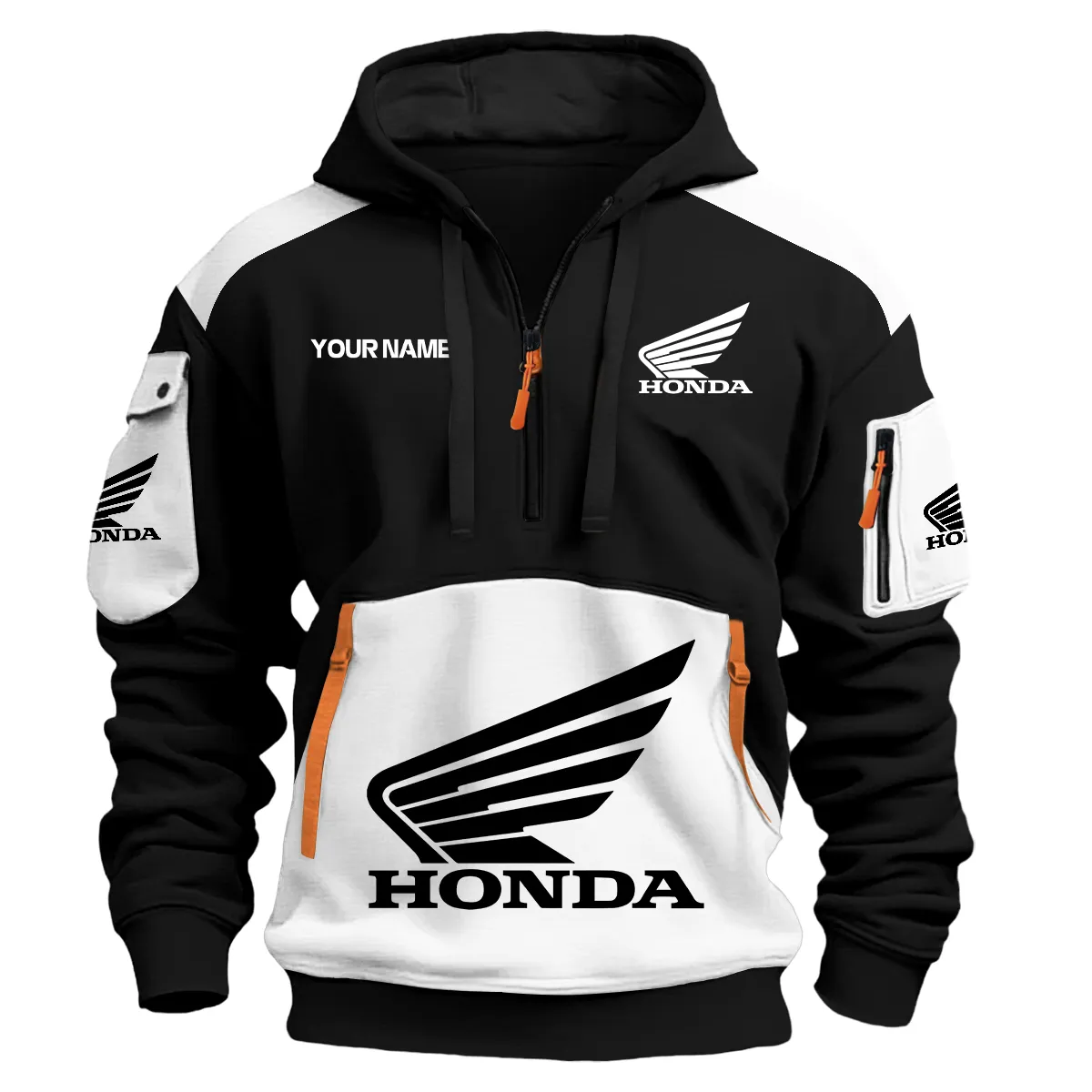 Honda Motorcycles Exclusive Logo Hoodie Half Zipper White