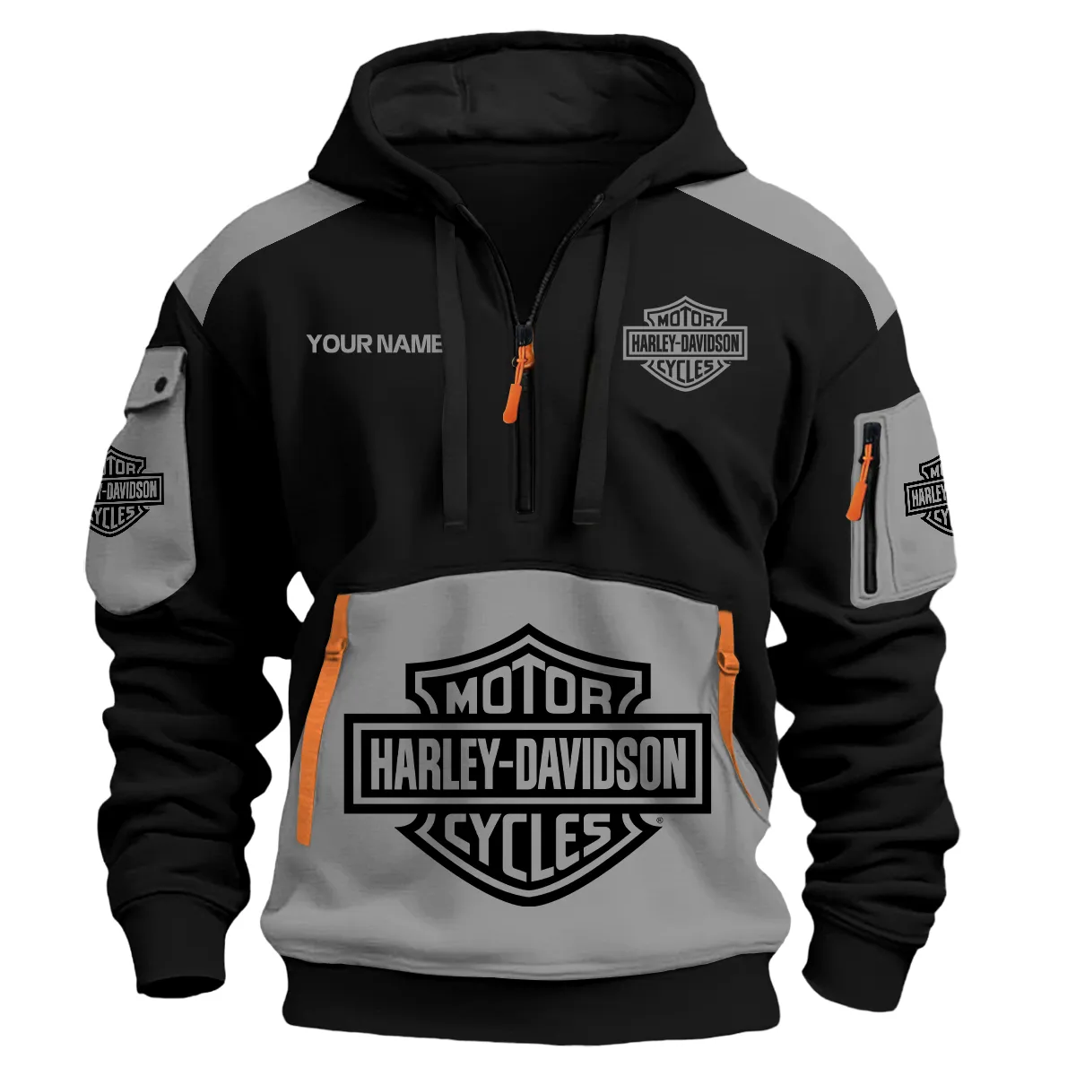 Harley-Davidson Motorcycles Exclusive Logo Hoodie Half Zipper Gray