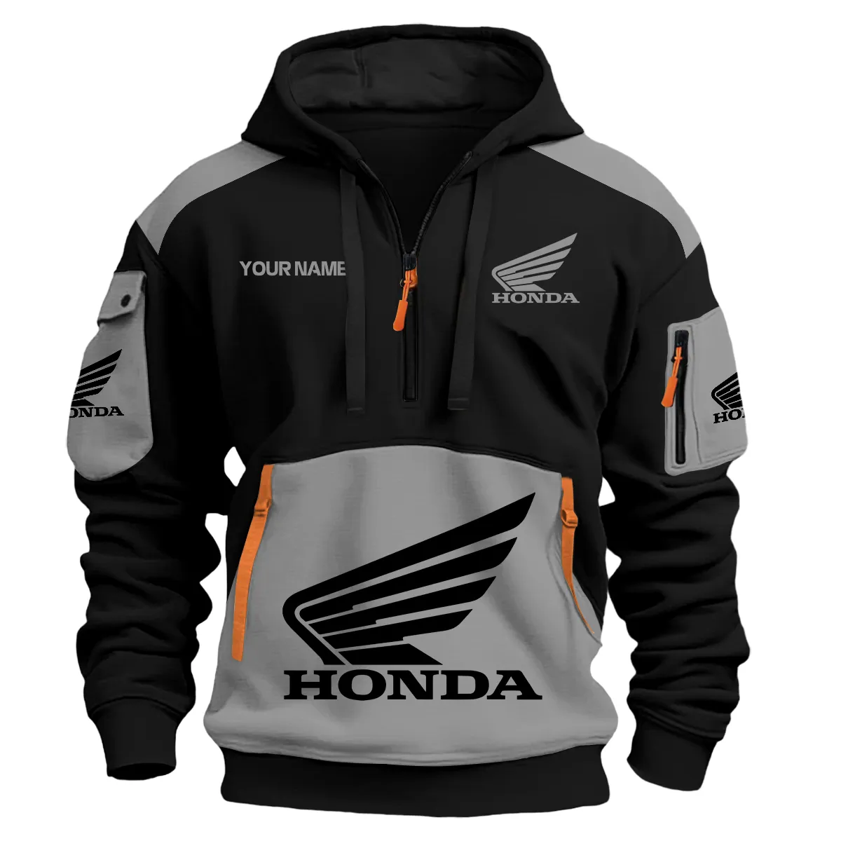 Honda Motorcycles Exclusive Logo Hoodie Half Zipper Gray