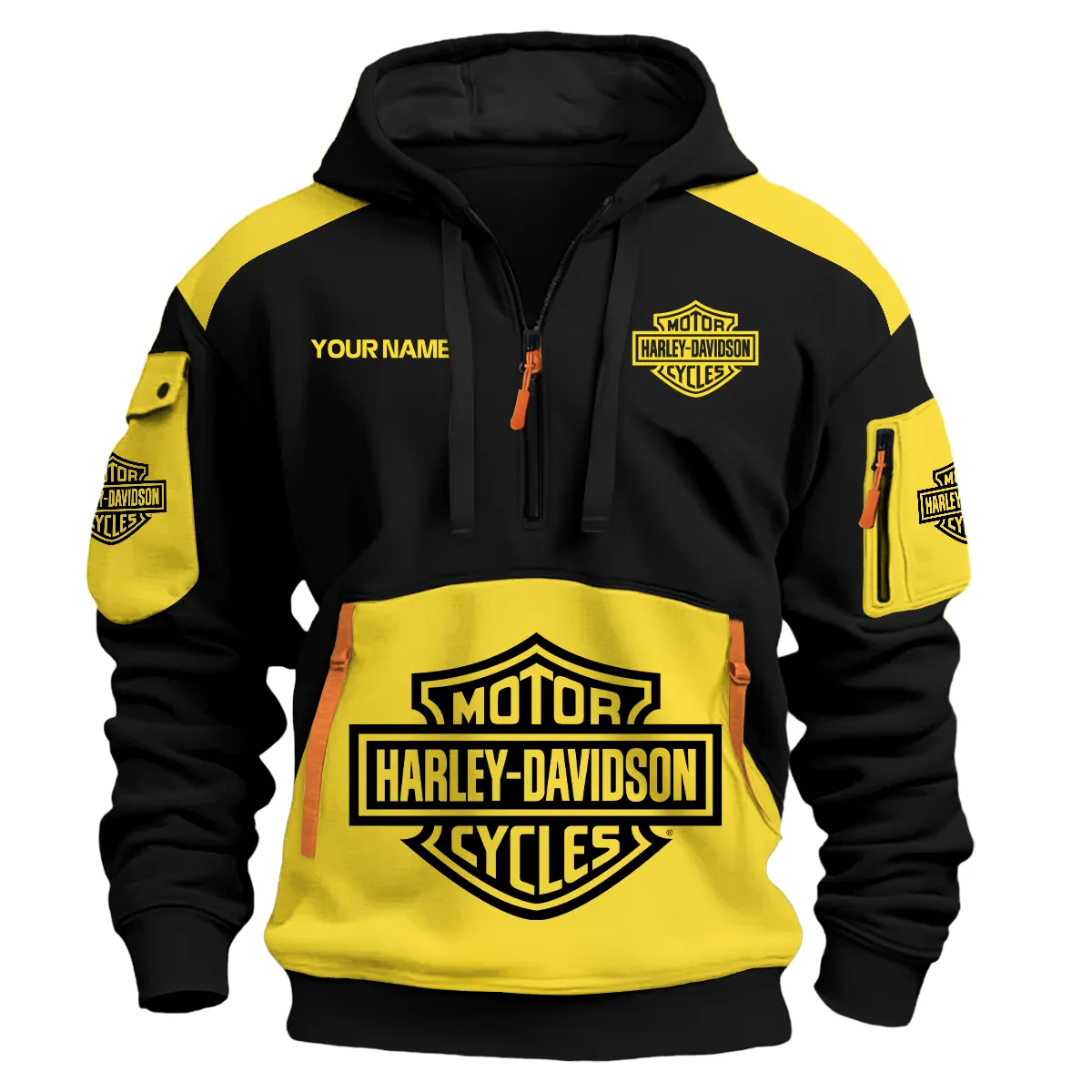 Harley-Davidson Motorcycles Logo Hoodie Half Zipper Yellow