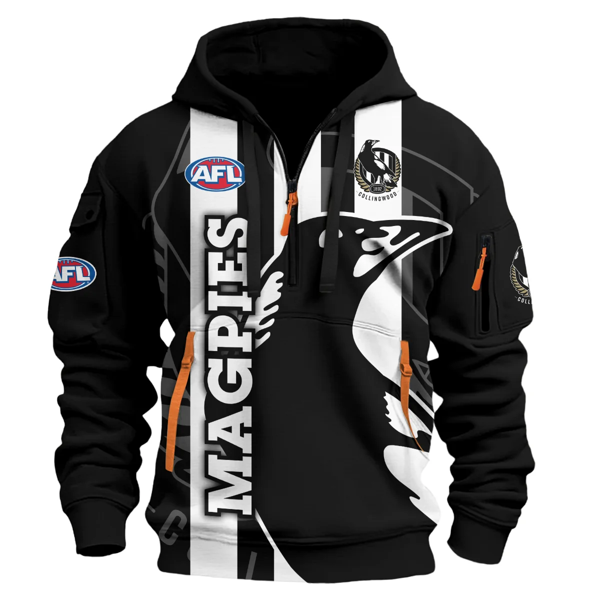 Collingwood Magpies Australian Football League Logo Hoodie Half Zipper