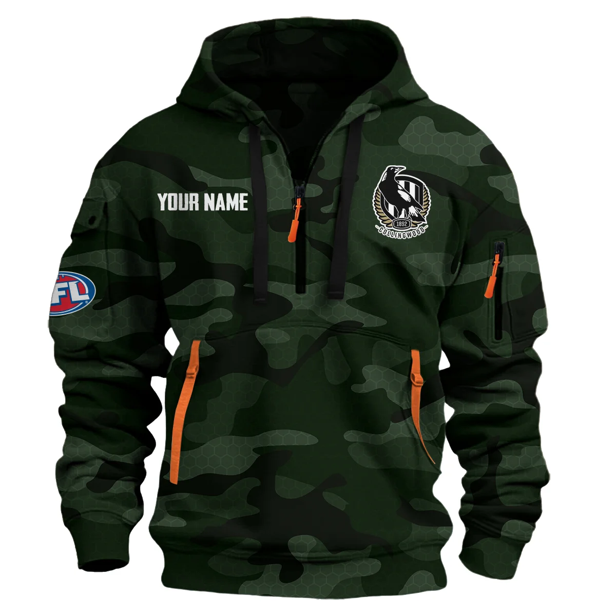 Collingwood Magpies Australian Football League Exclusive Logo Hoodie Half Zipper Dark Green
