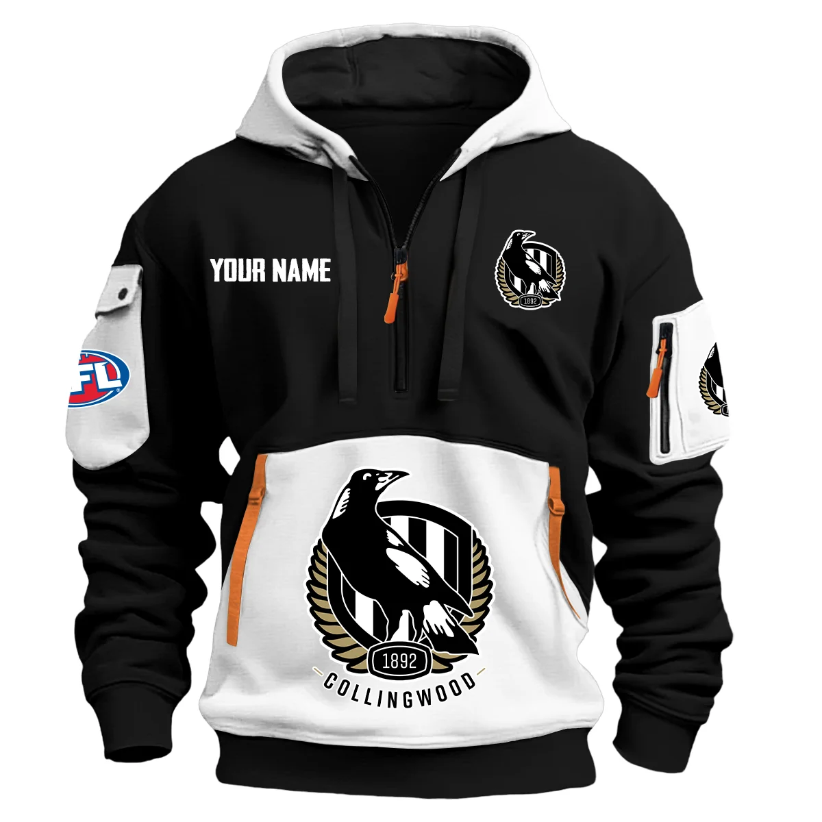 Collingwood Magpies Australian Football League Exclusive Logo Hoodie Half Zipper White