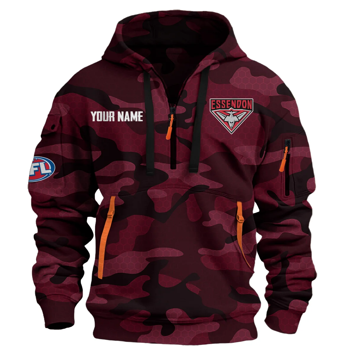 Essendon Bombers Australian Football League Exclusive Logo Hoodie Half Zipper Burgundy