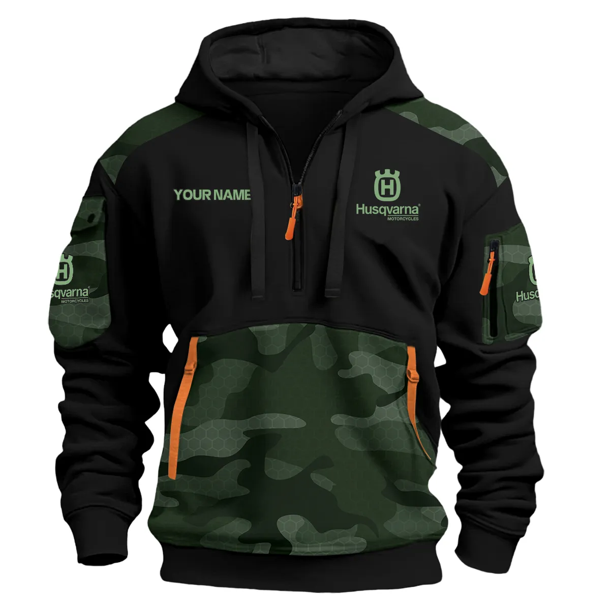 Husqvarna Motorcycles Logo Hoodie Half Zipper Green