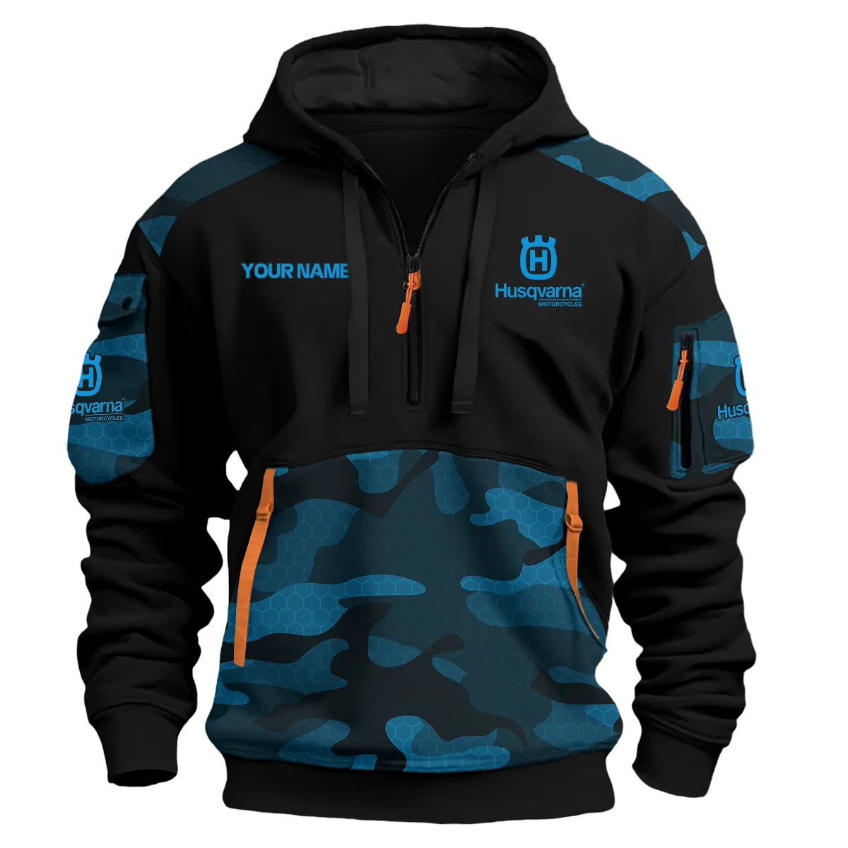 Husqvarna Motorcycles Logo Hoodie Half Zipper Blue