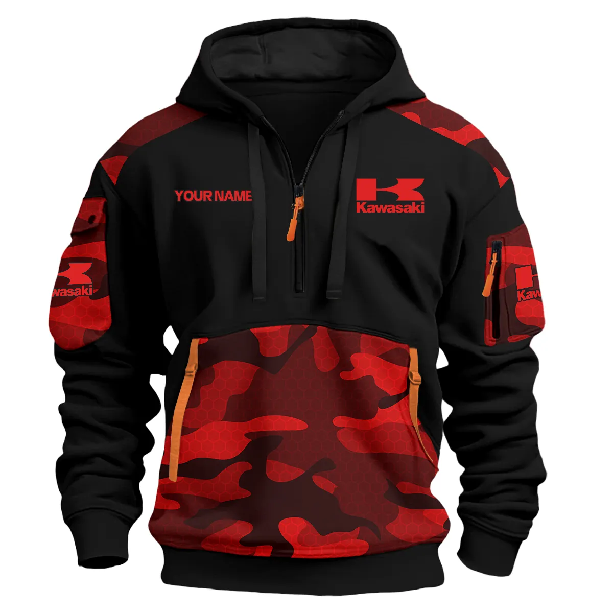 Kawasaki Motorcycles Logo Hoodie Half Zipper Red
