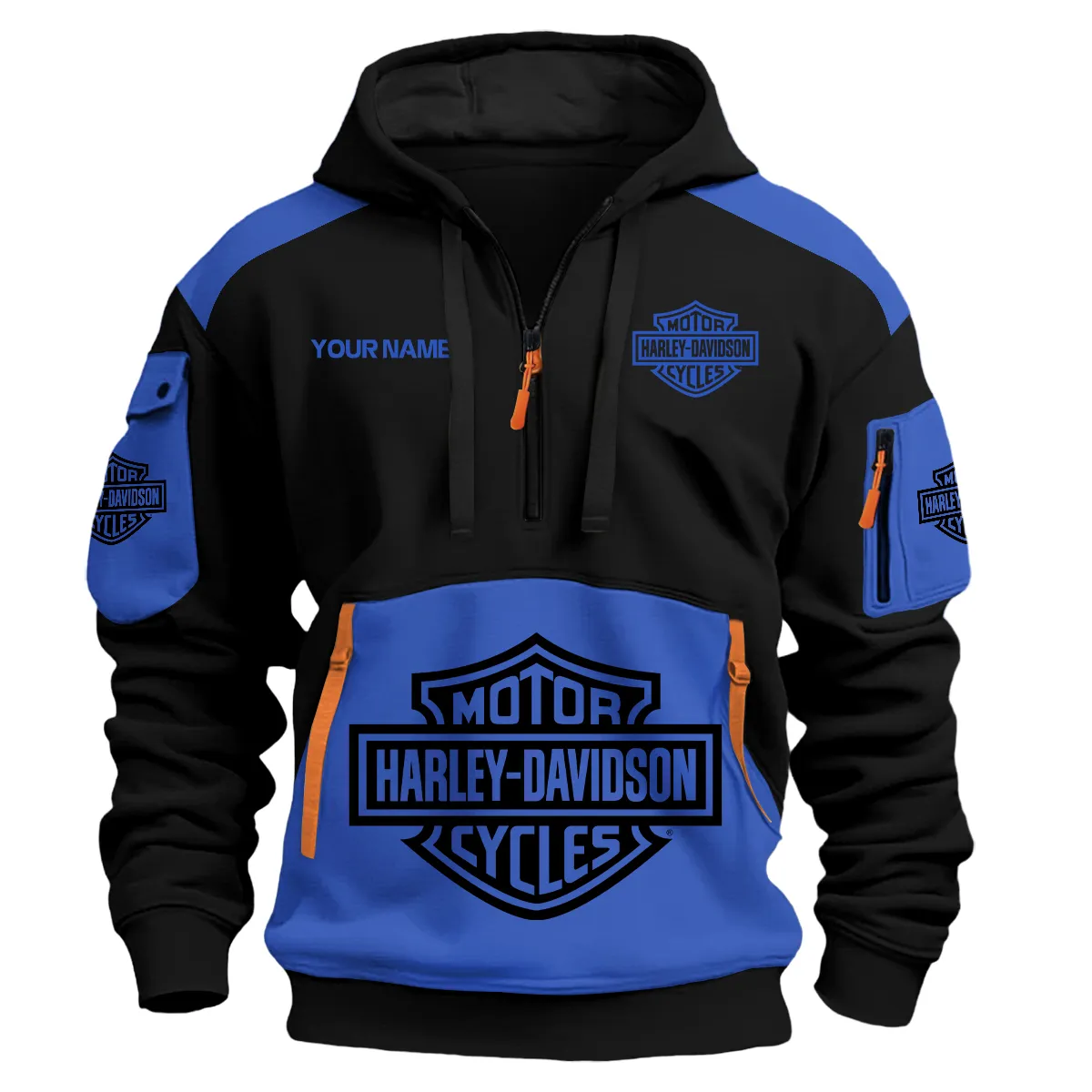 Harley-Davidson Motorcycles Logo Hoodie Half Zipper Blue