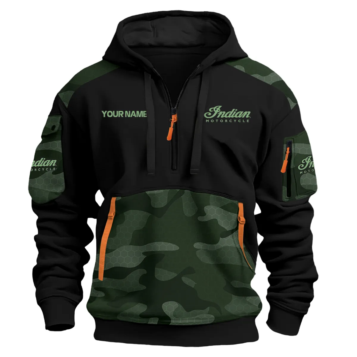 Indian Motorcycle Motorcycles Exclusive Logo Hoodie Half Zipper Green