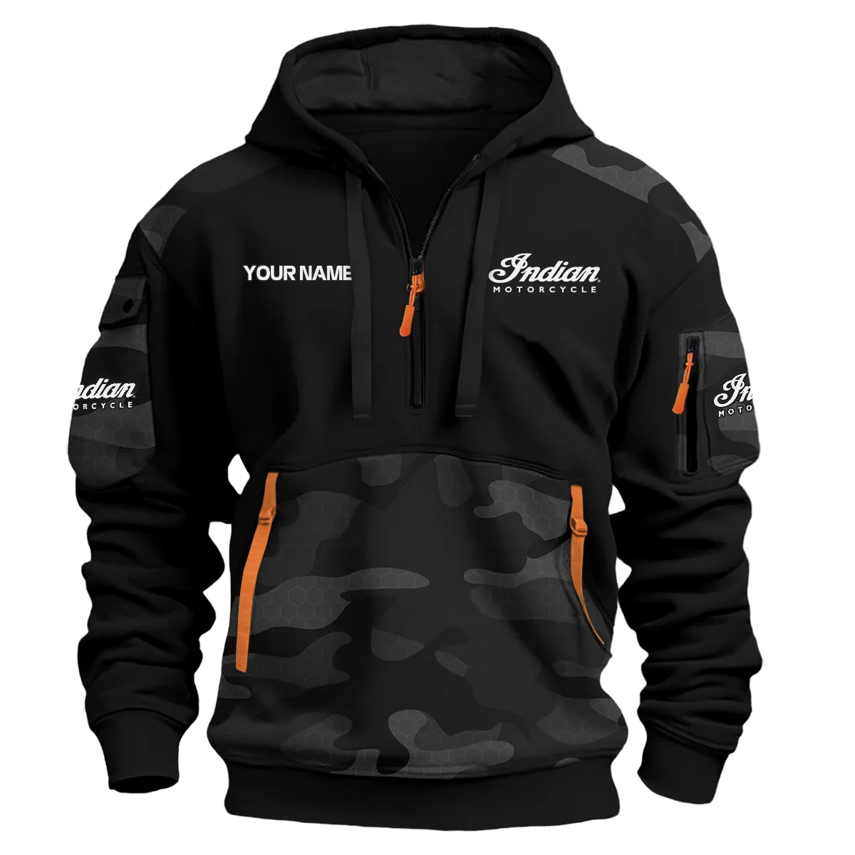 Indian Motorcycle Motorcycles Exclusive Logo Hoodie Half Zipper Black