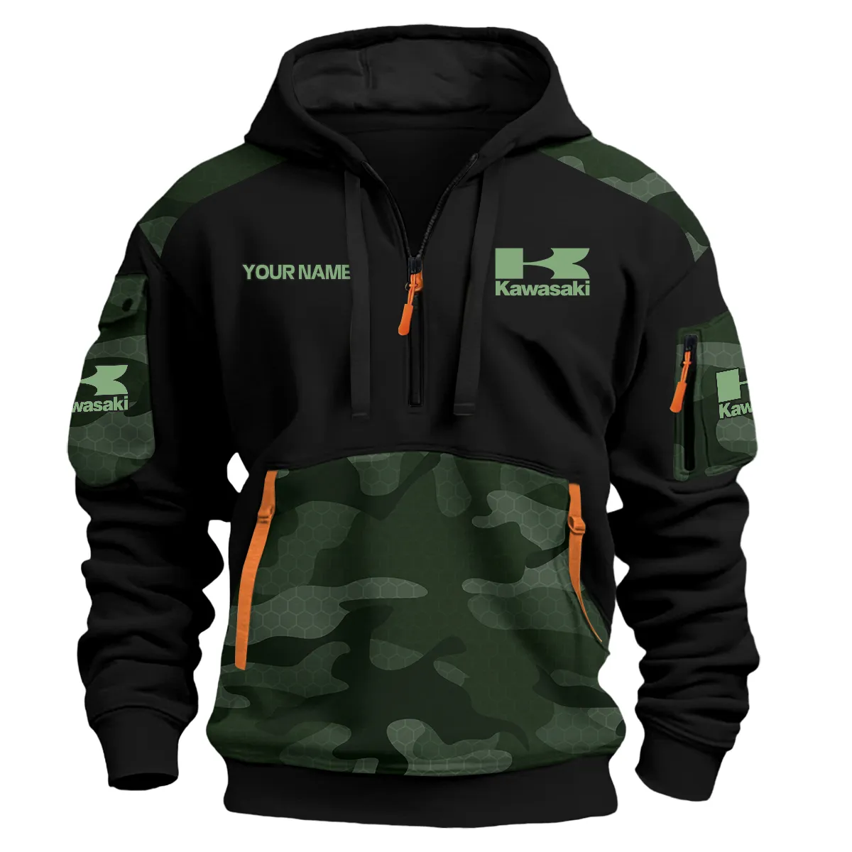 Kawasaki Motorcycles Logo Hoodie Half Zipper Green