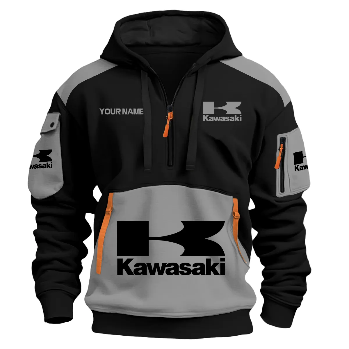 Kawasaki Motorcycles Exclusive Logo Hoodie Half Zipper Gray