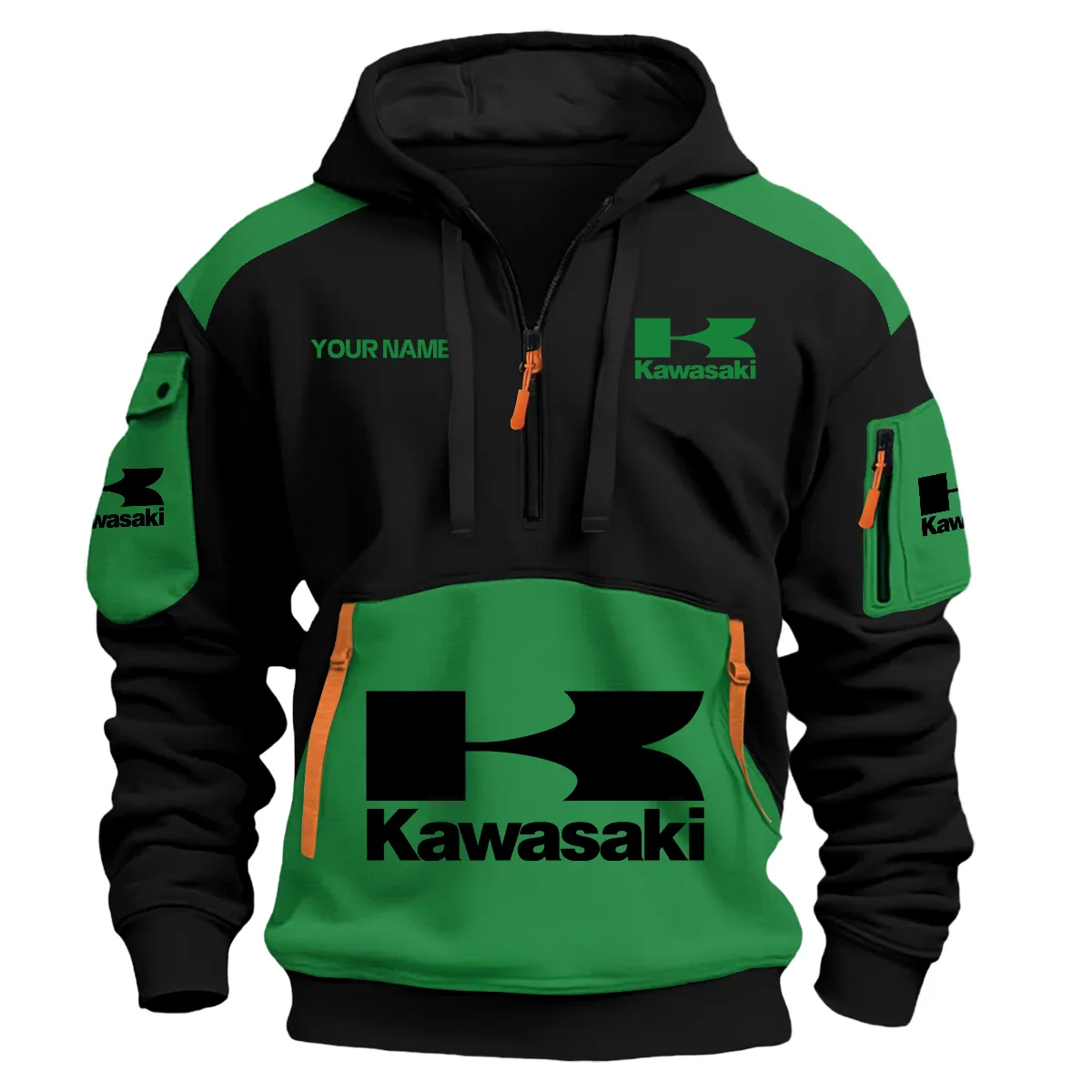 Kawasaki Motorcycles Exclusive Logo Hoodie Half Zipper Green