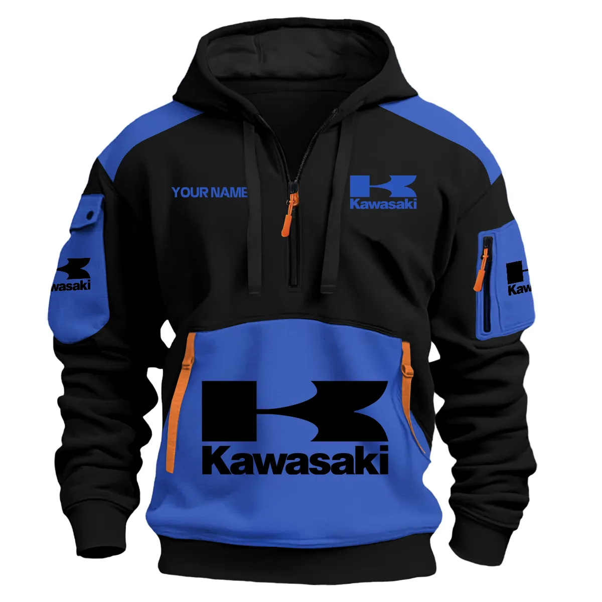 Kawasaki Motorcycles Exclusive Logo Hoodie Half Zipper Blue