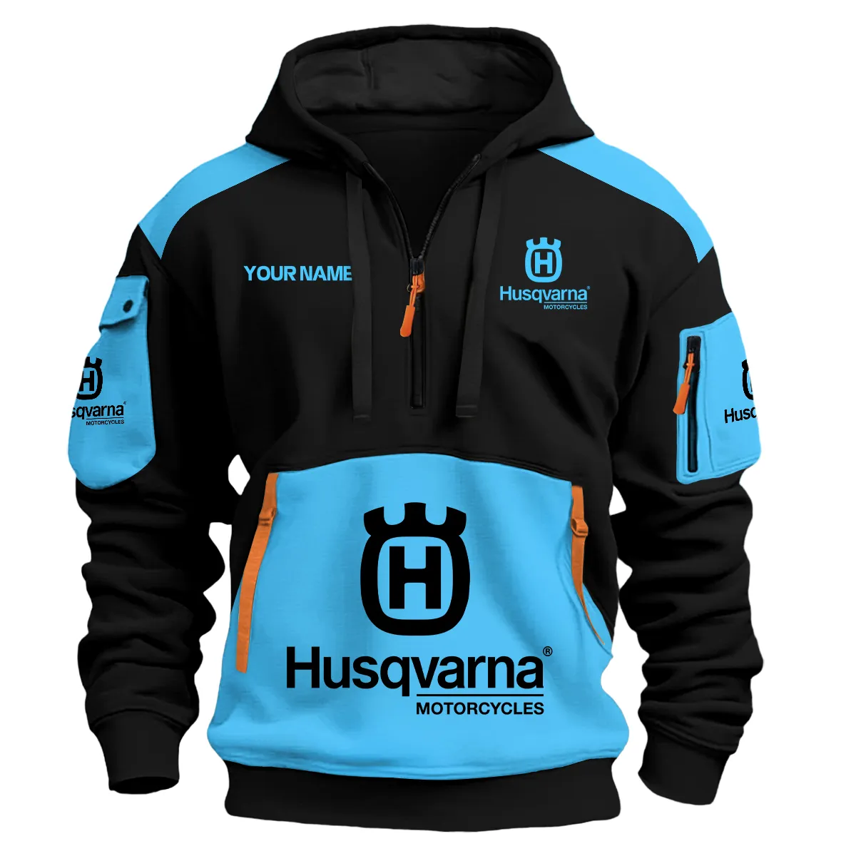 Husqvarna Motorcycles Exclusive Logo Hoodie Half Zipper Light Blue