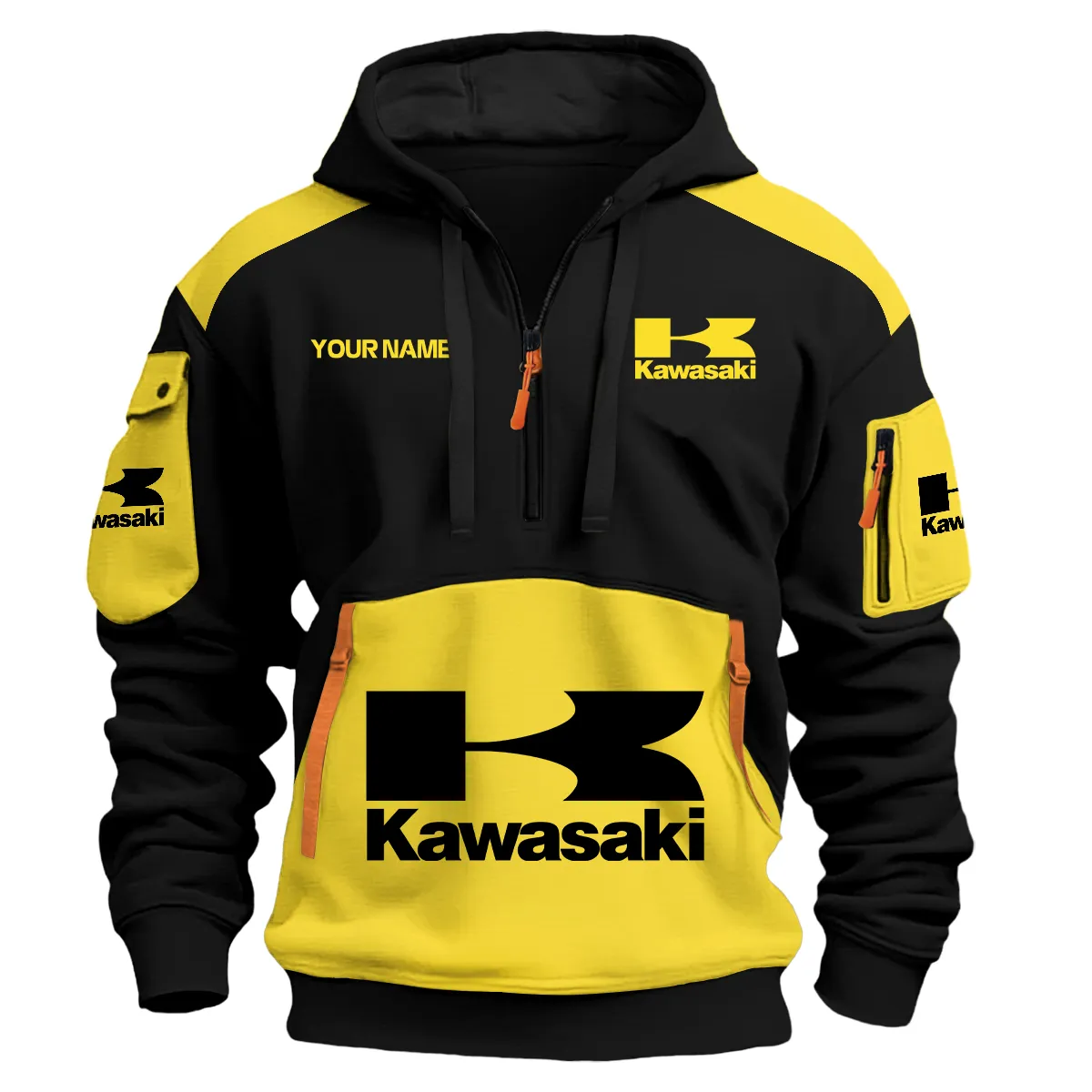 Kawasaki Motorcycles Exclusive Logo Hoodie Half Zipper Yellow