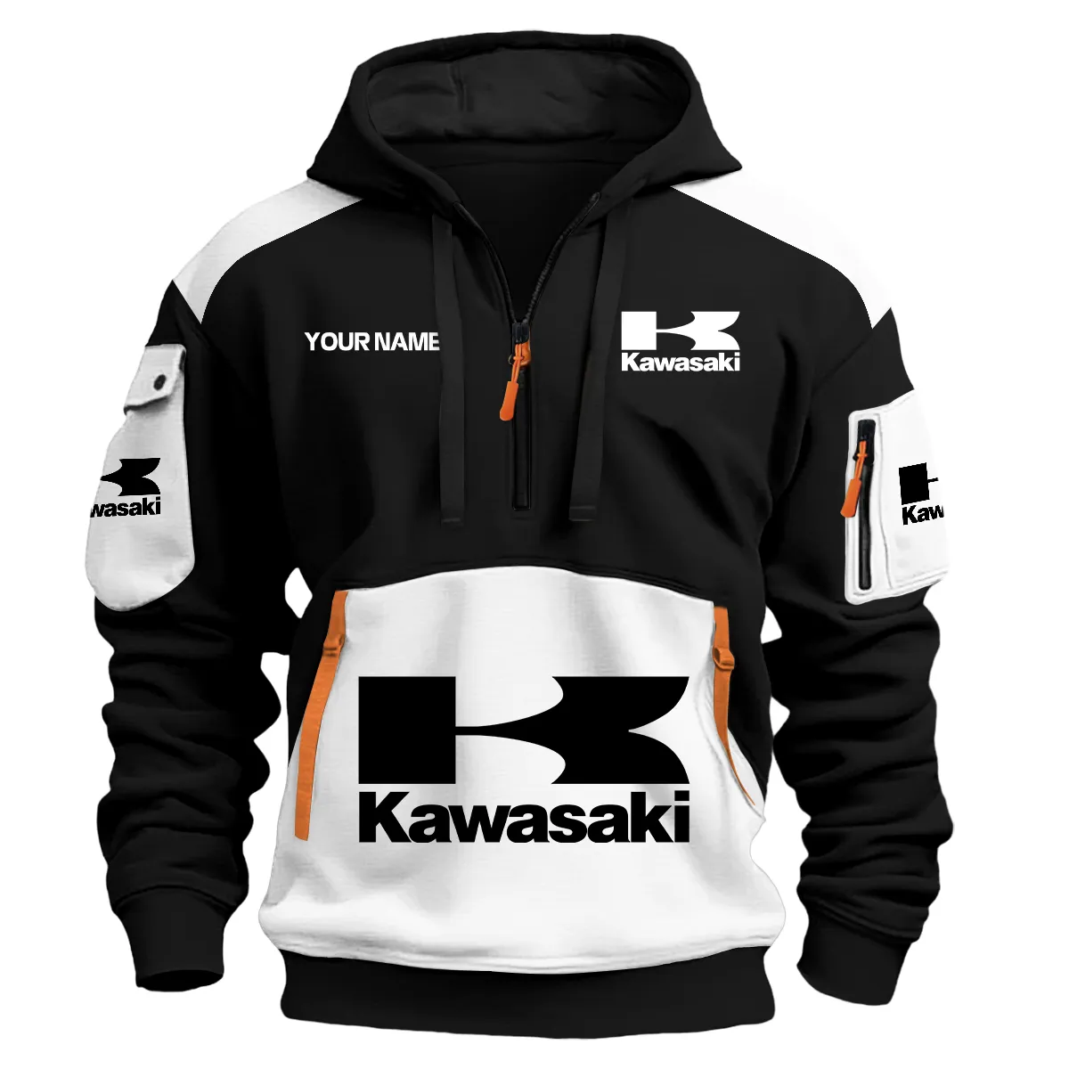 Kawasaki Motorcycles Exclusive Logo Hoodie Half Zipper White