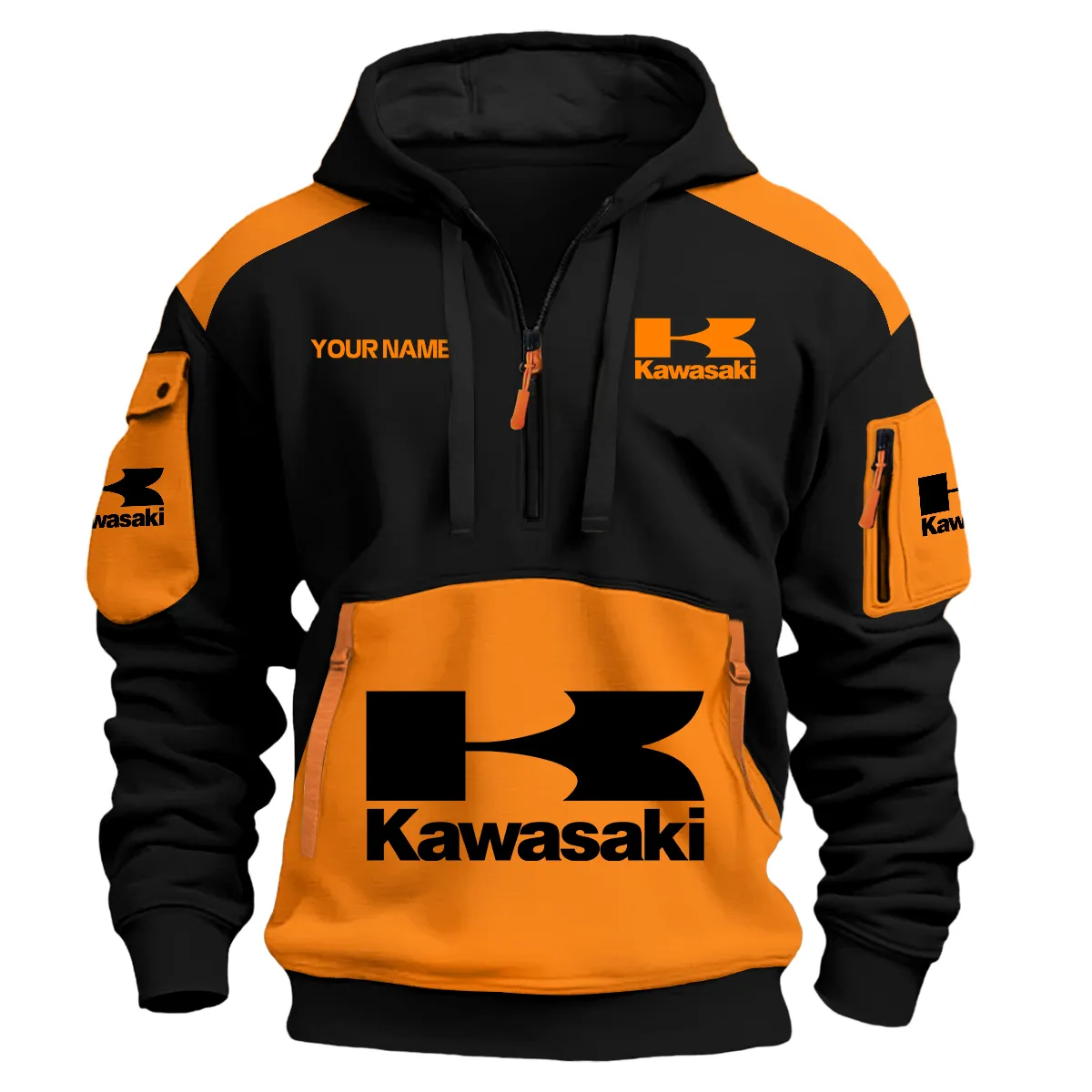 Kawasaki Motorcycles Exclusive Logo Hoodie Half Zipper Orange
