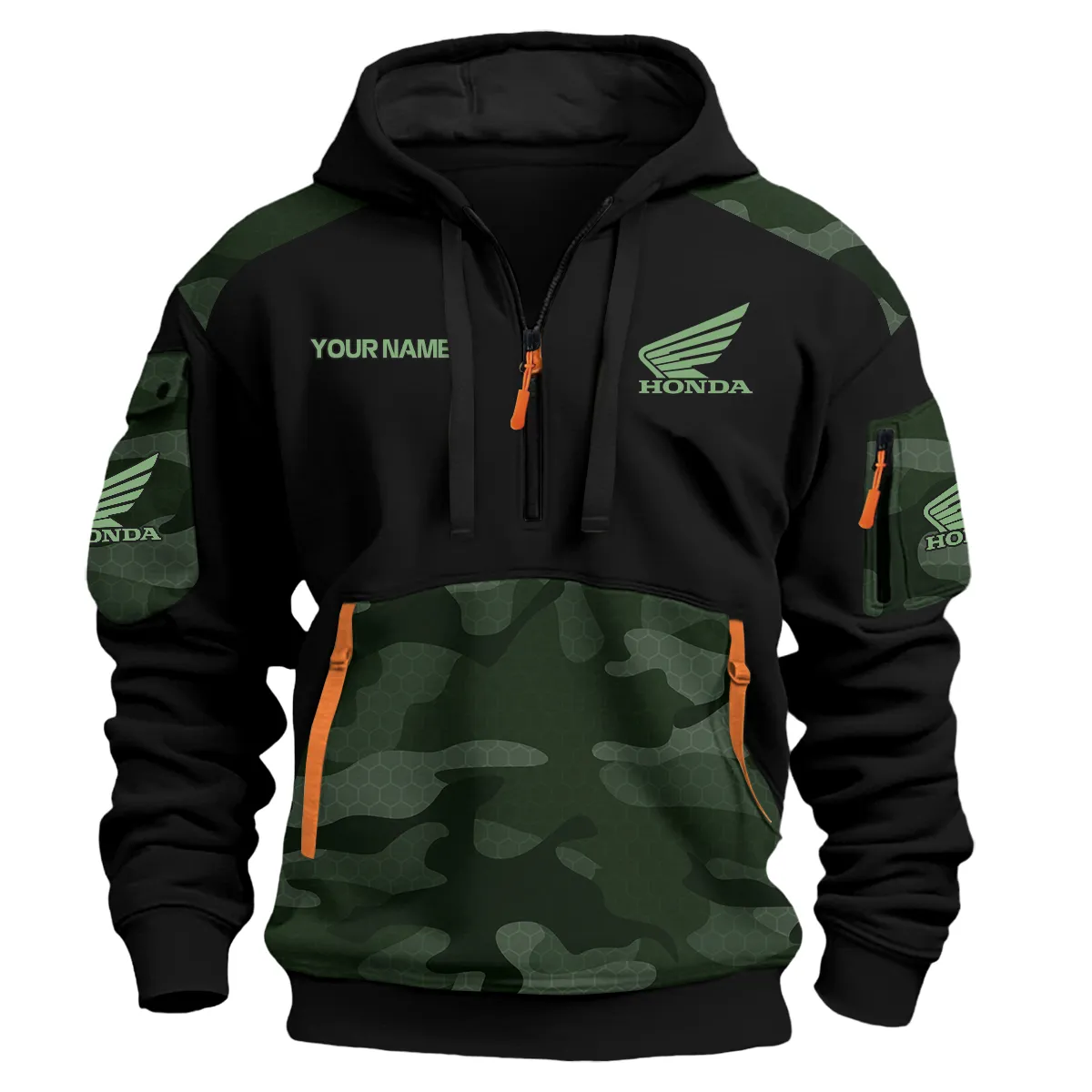 Honda Motorcycles Exclusive Logo Hoodie Half Zipper Green