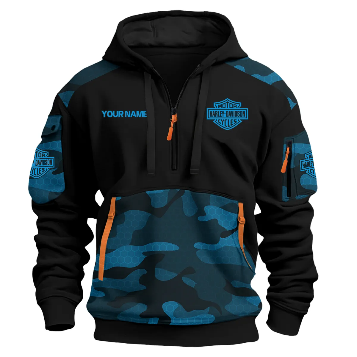 Harley-Davidson Motorcycles Exclusive Logo Hoodie Half Zipper Blue