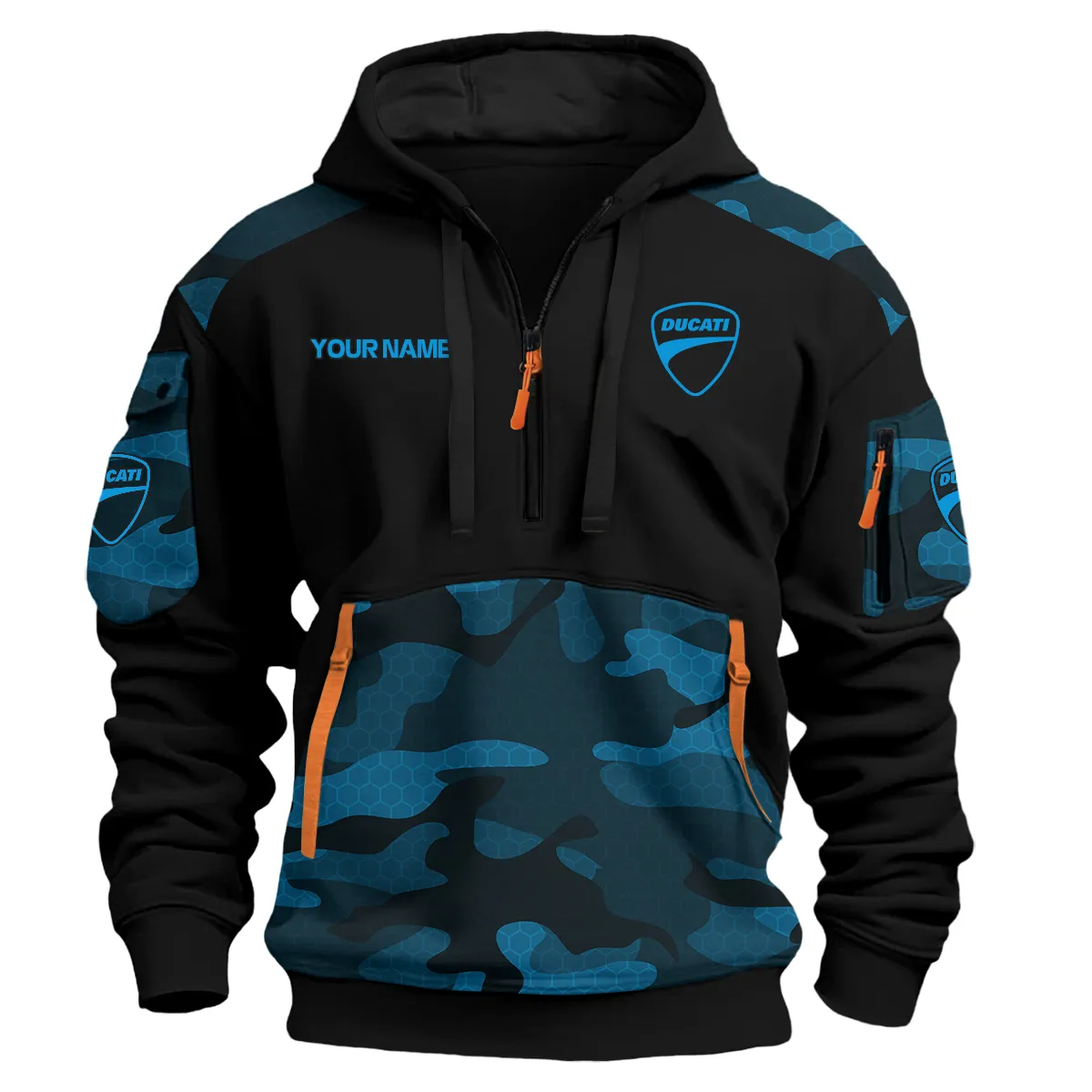 Ducati Motorcycles Exclusive Logo Hoodie Half Zipper Blue