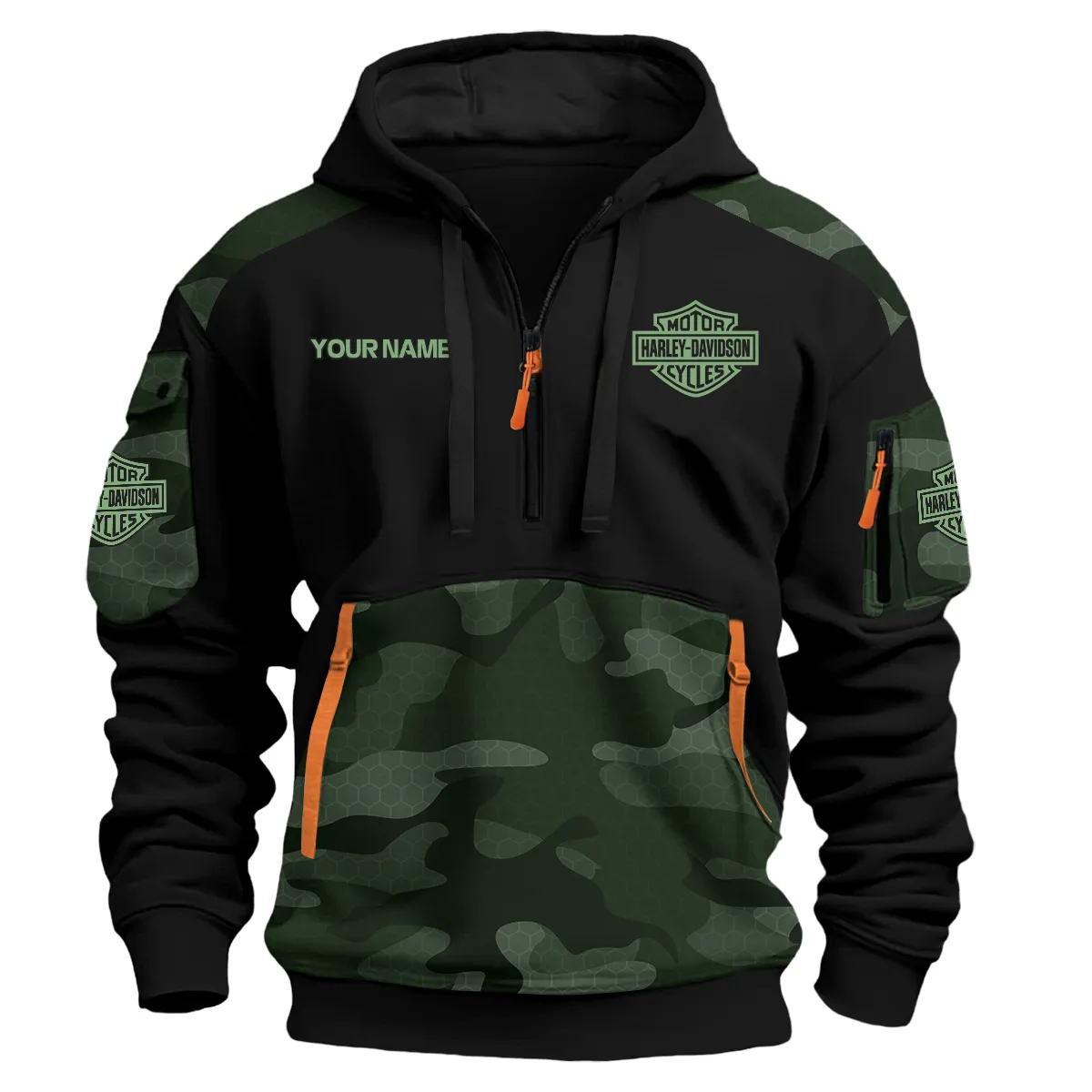 Harley-Davidson Motorcycles Exclusive Logo Hoodie Half Zipper Green