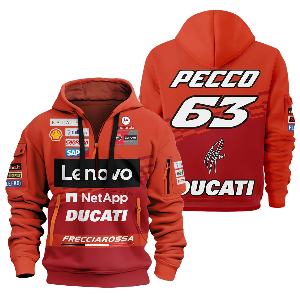 Francesco Bagnaia Ducati Lenovo Team Exclusive Logo Hoodie Half Zipper For Men