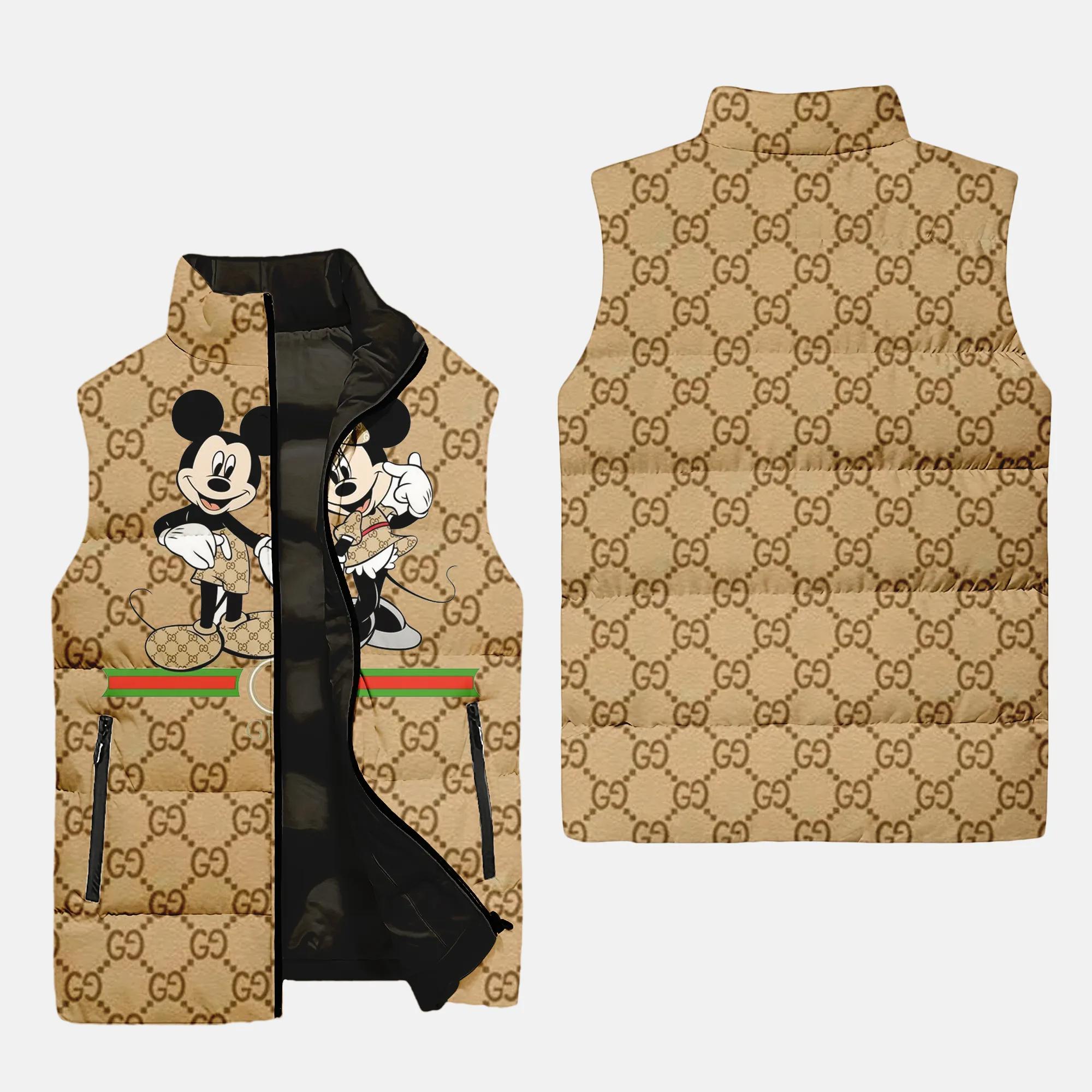 Gucci Mickey Mouse Yellow Luxury Brand 3D Sleeveless Puffer Jacket For Men Women