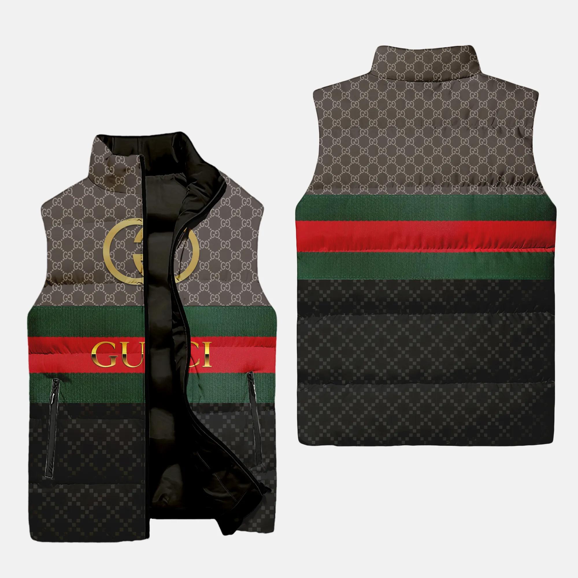 Gucci Brown Monogram Luxury Brand 3D Sleeveless Puffer Jacket For Men Women